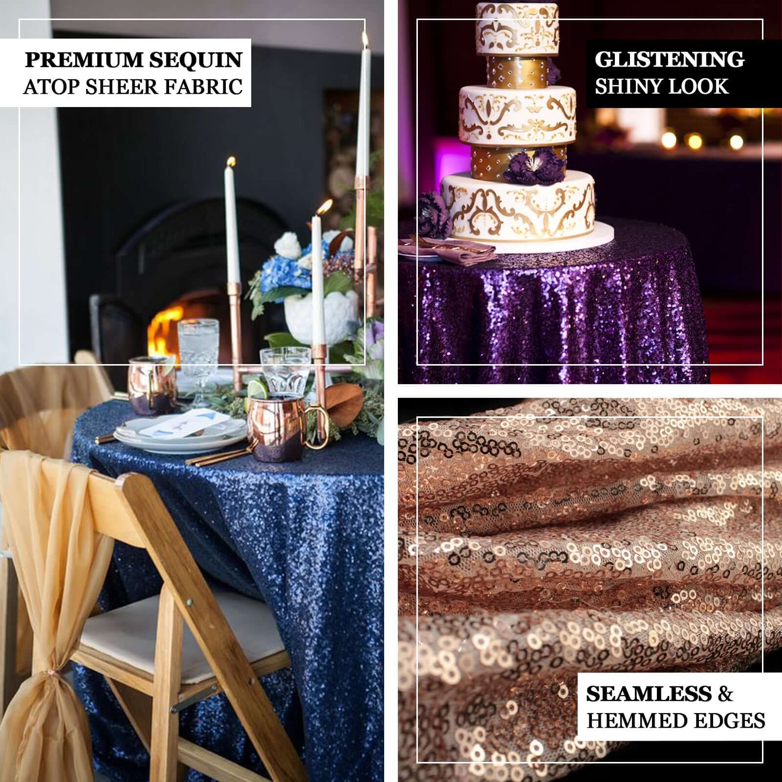 Sequin Round Tablecloth 108" Gold with Glittering Finish - Radiant Decor for Stylish Celebrations - Image 4