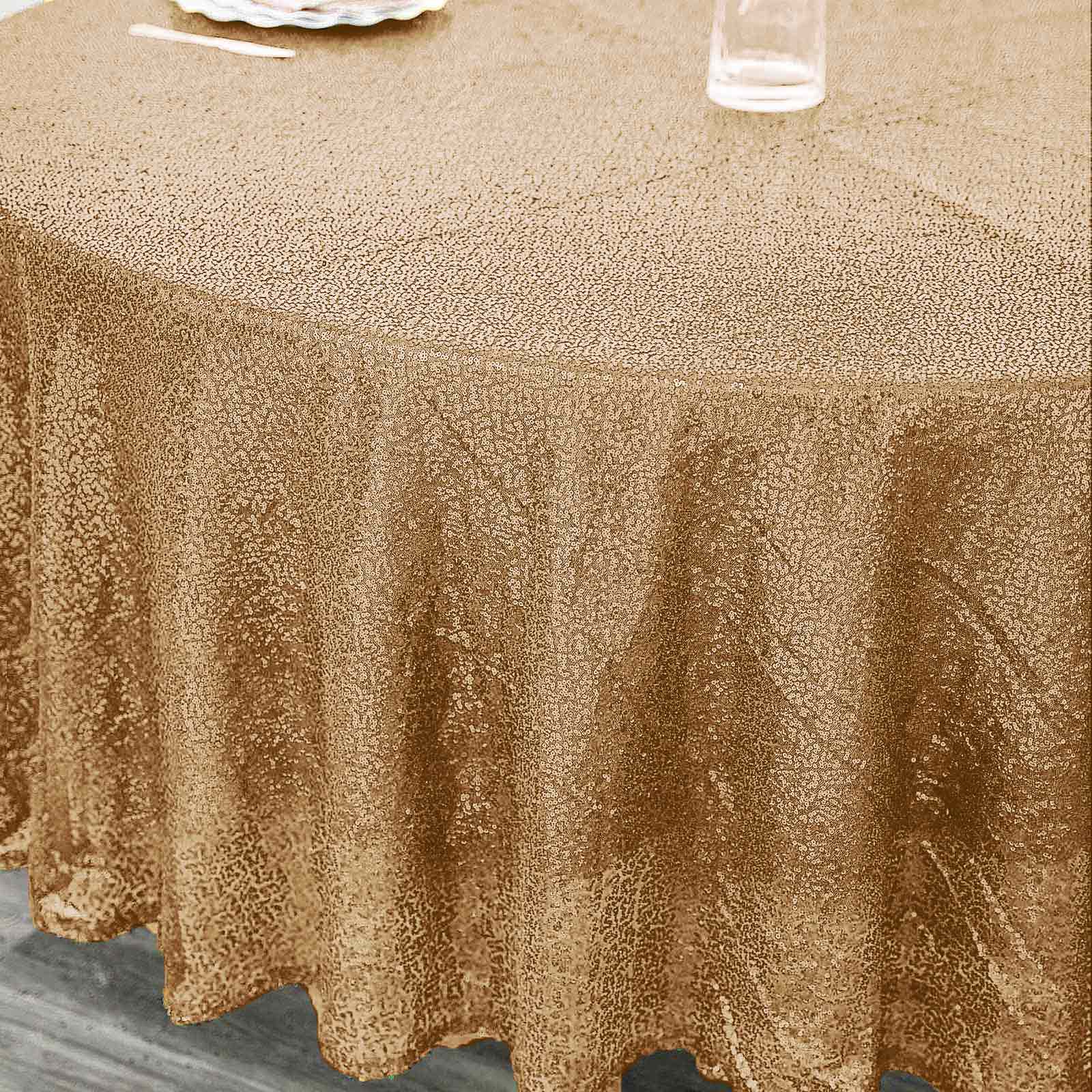 Sequin Round Tablecloth 108" Gold with Glittering Finish - Radiant Decor for Stylish Celebrations - Image 8