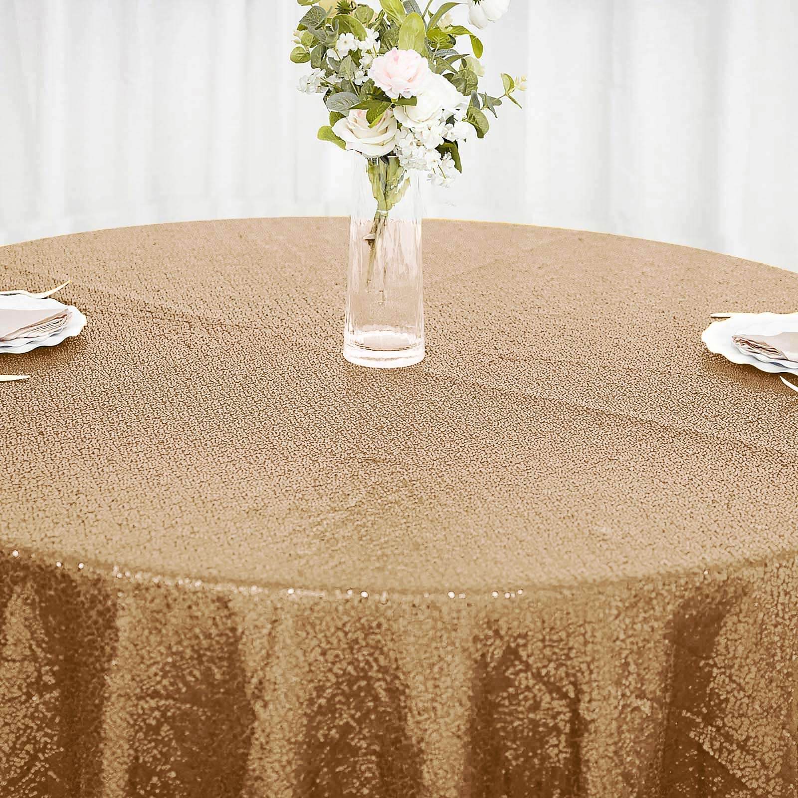 Sequin Round Tablecloth 108" Gold with Glittering Finish - Radiant Decor for Stylish Celebrations - Image 9
