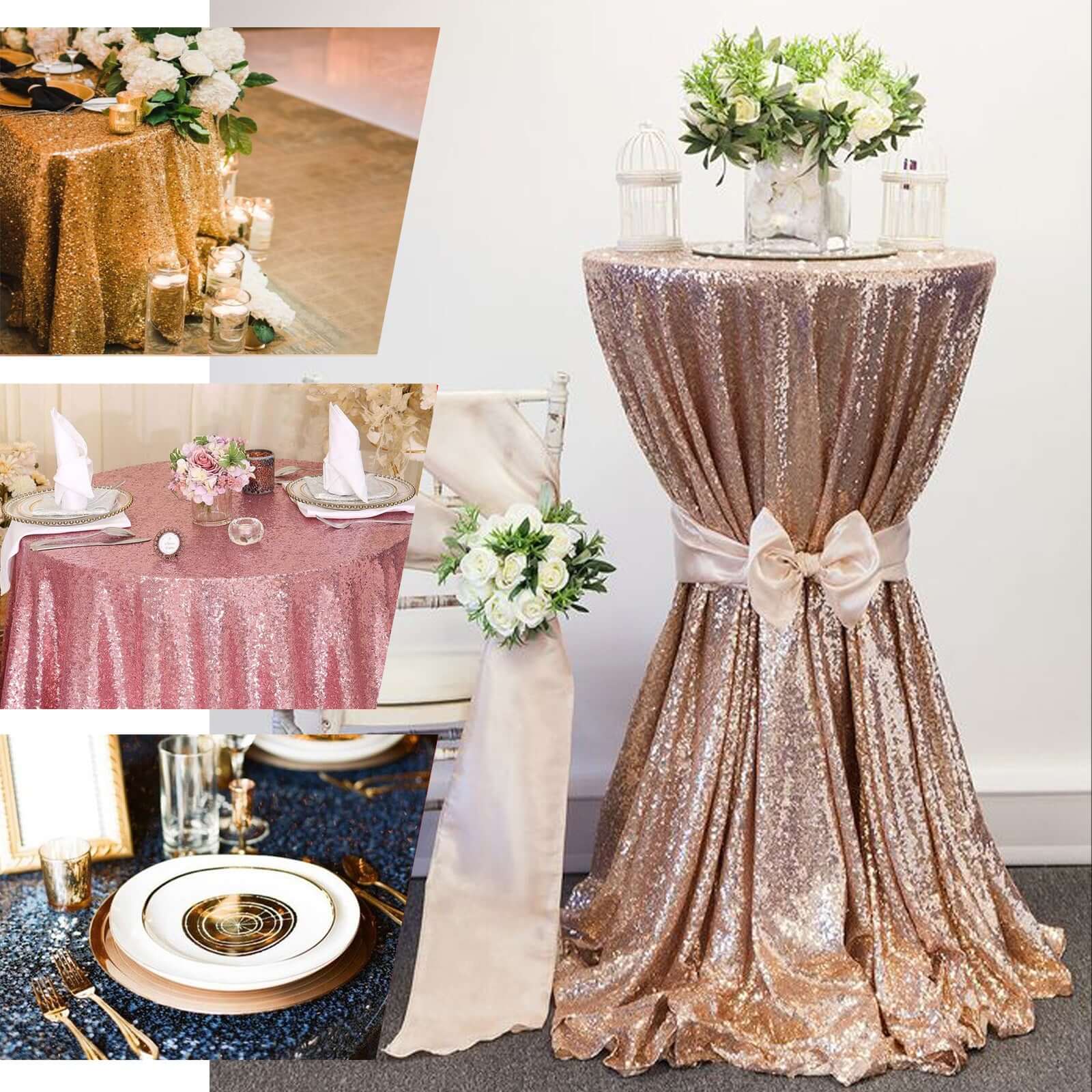 Sequin Round Tablecloth 108" Navy Blue with Glittering Finish Table Cover - Image 5