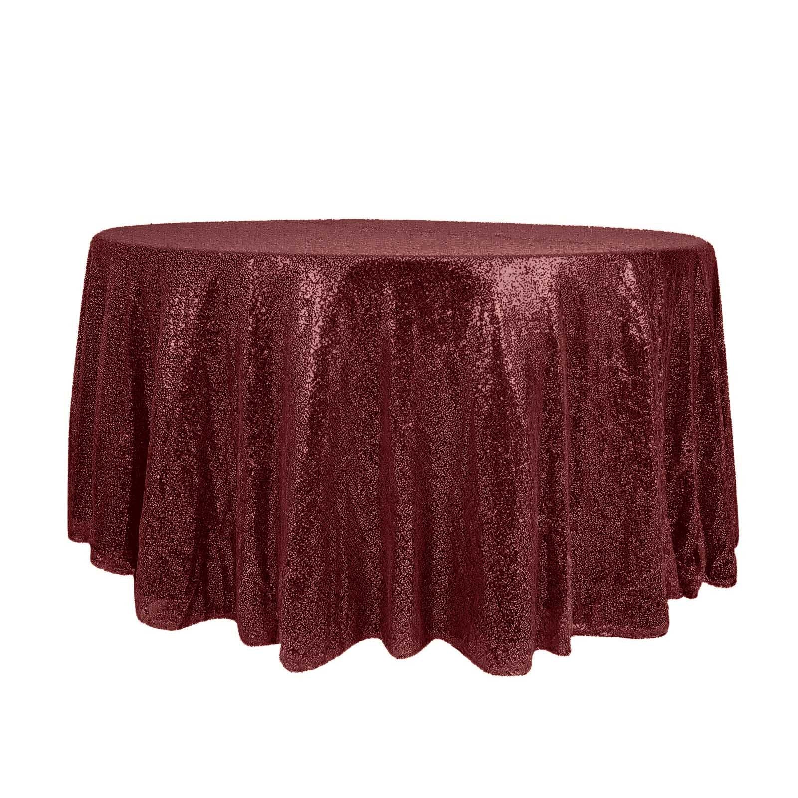 Sequin Round Tablecloth 120" Burgundy - Seamless Table Cover - Image 6