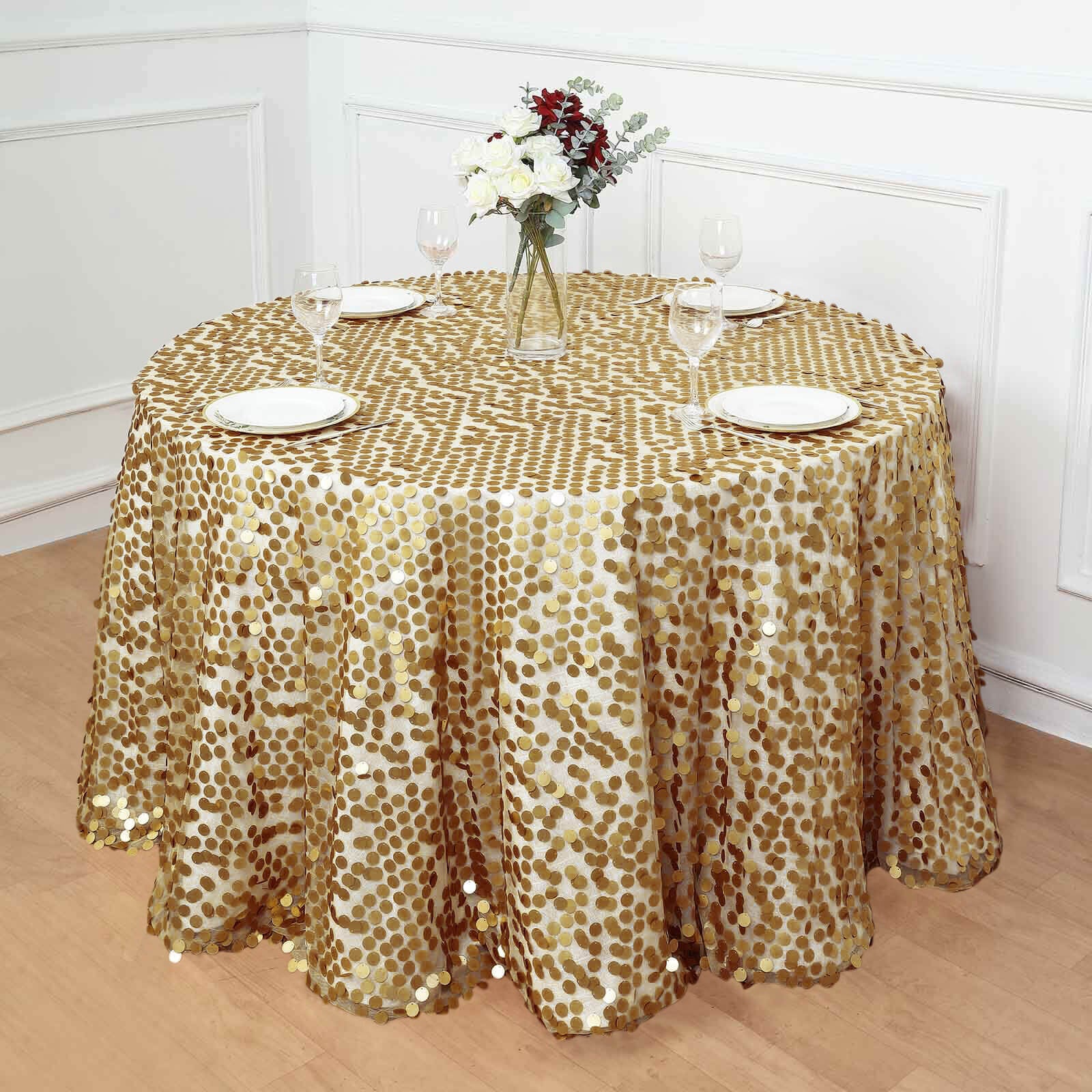 Sequin Round Tablecloth 120" Champagne - Big Payette Seamless Table Cover - Image 2