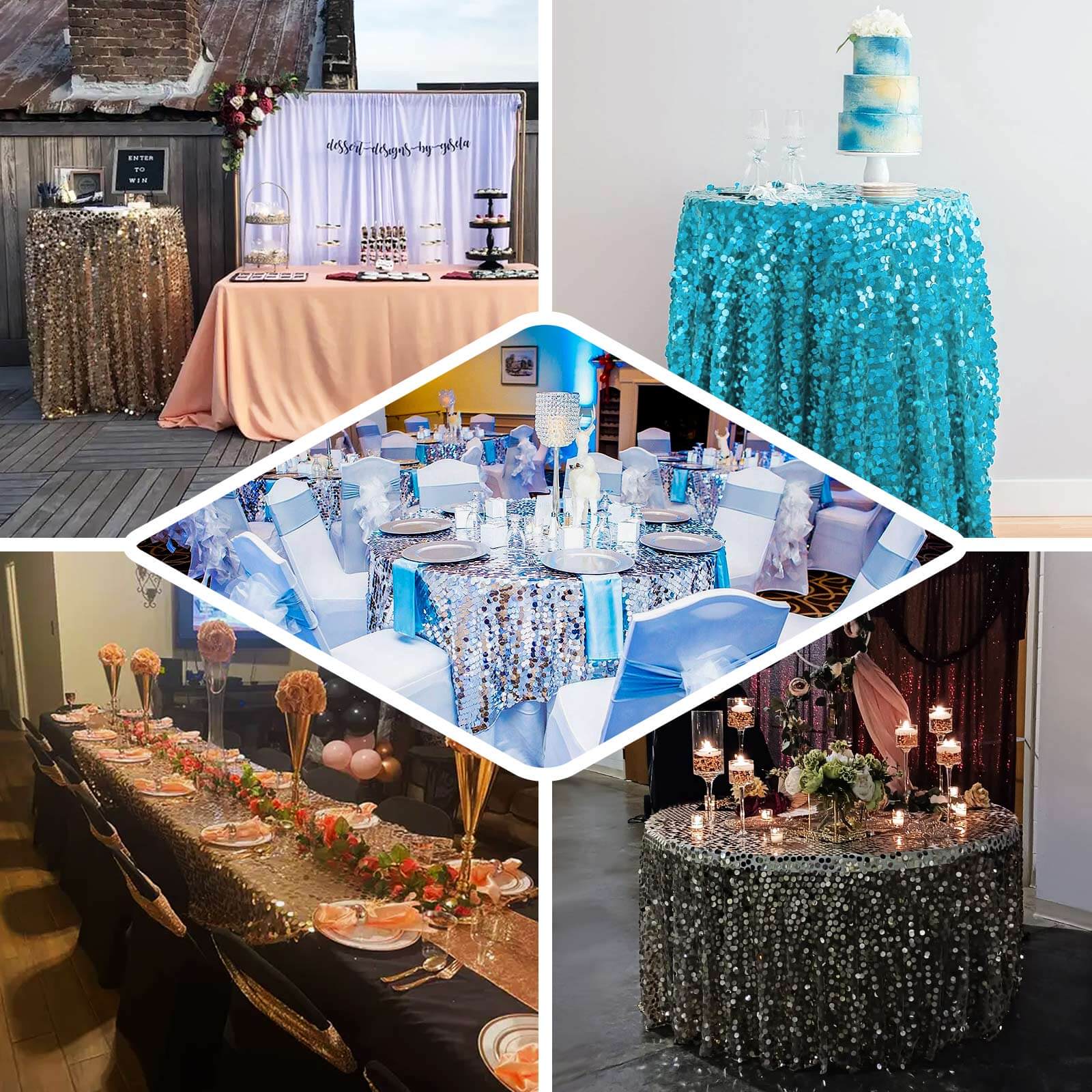 Sequin Round Tablecloth 120" Champagne - Big Payette Seamless Table Cover - Image 4