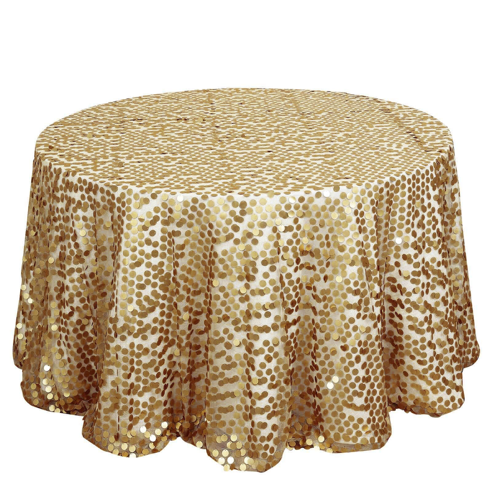 Sequin Round Tablecloth 120" Champagne - Big Payette Seamless Table Cover - Image 5