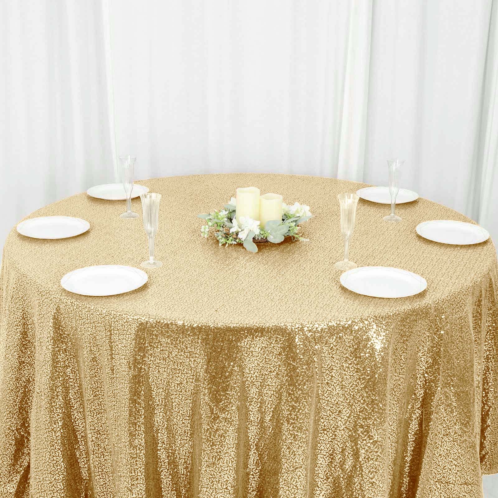 Sequin Round Tablecloth 120" Champagne - Seamless Table Cover - Image 2