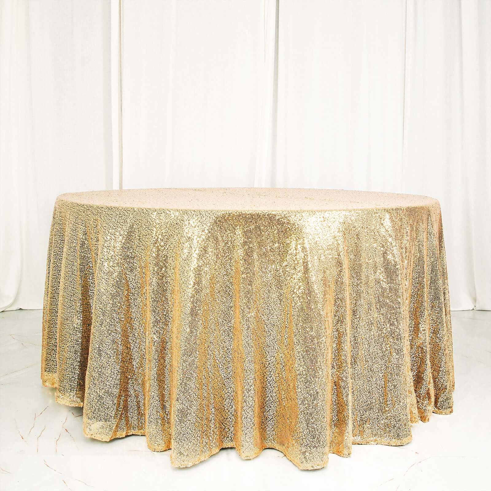 Sequin Round Tablecloth 120" Champagne - Seamless Table Cover - Image 4