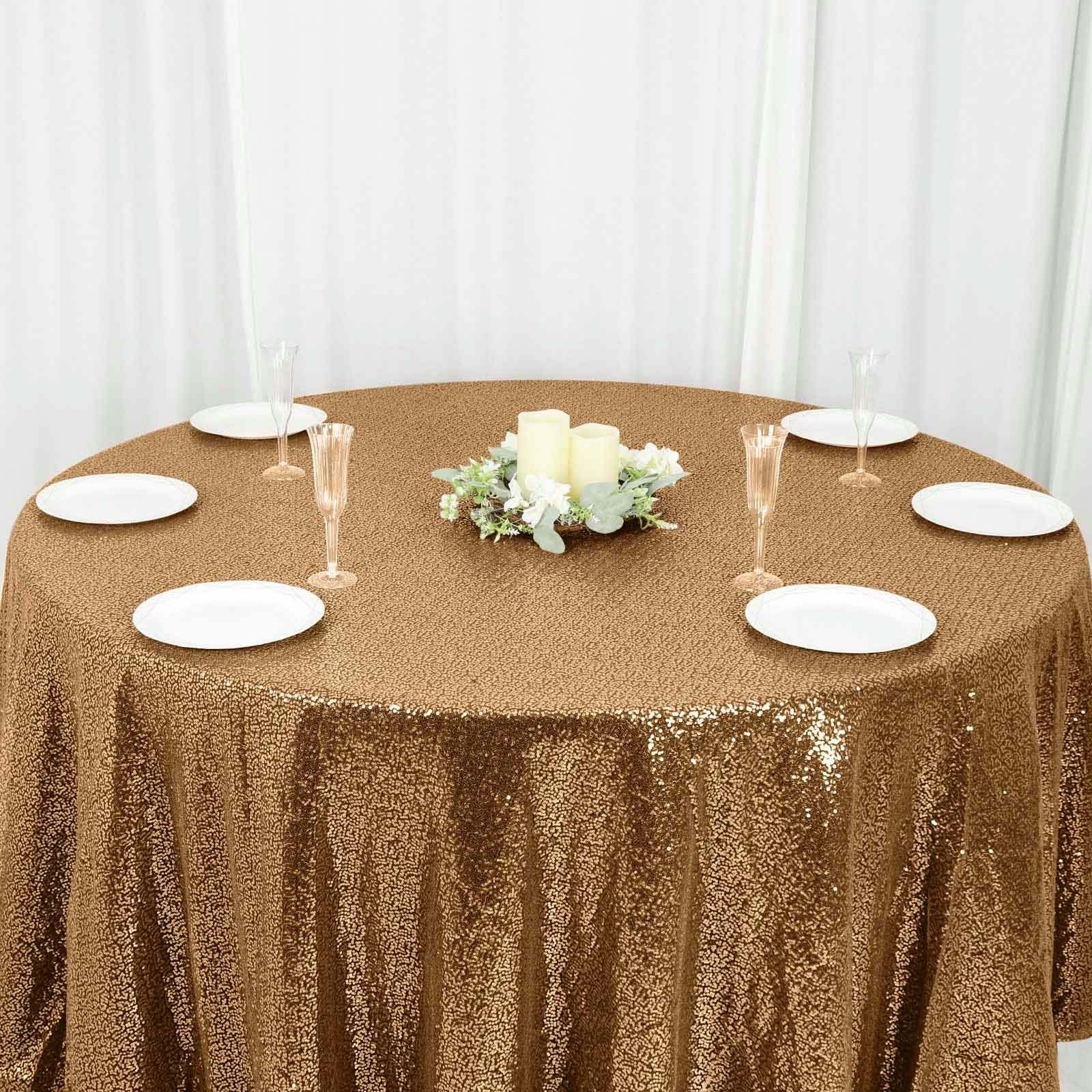 Sequin Round Tablecloth 120" Gold with Seamless Sparkly Finish - Glamorous Table Cover for Luxe Occasions - Image 3