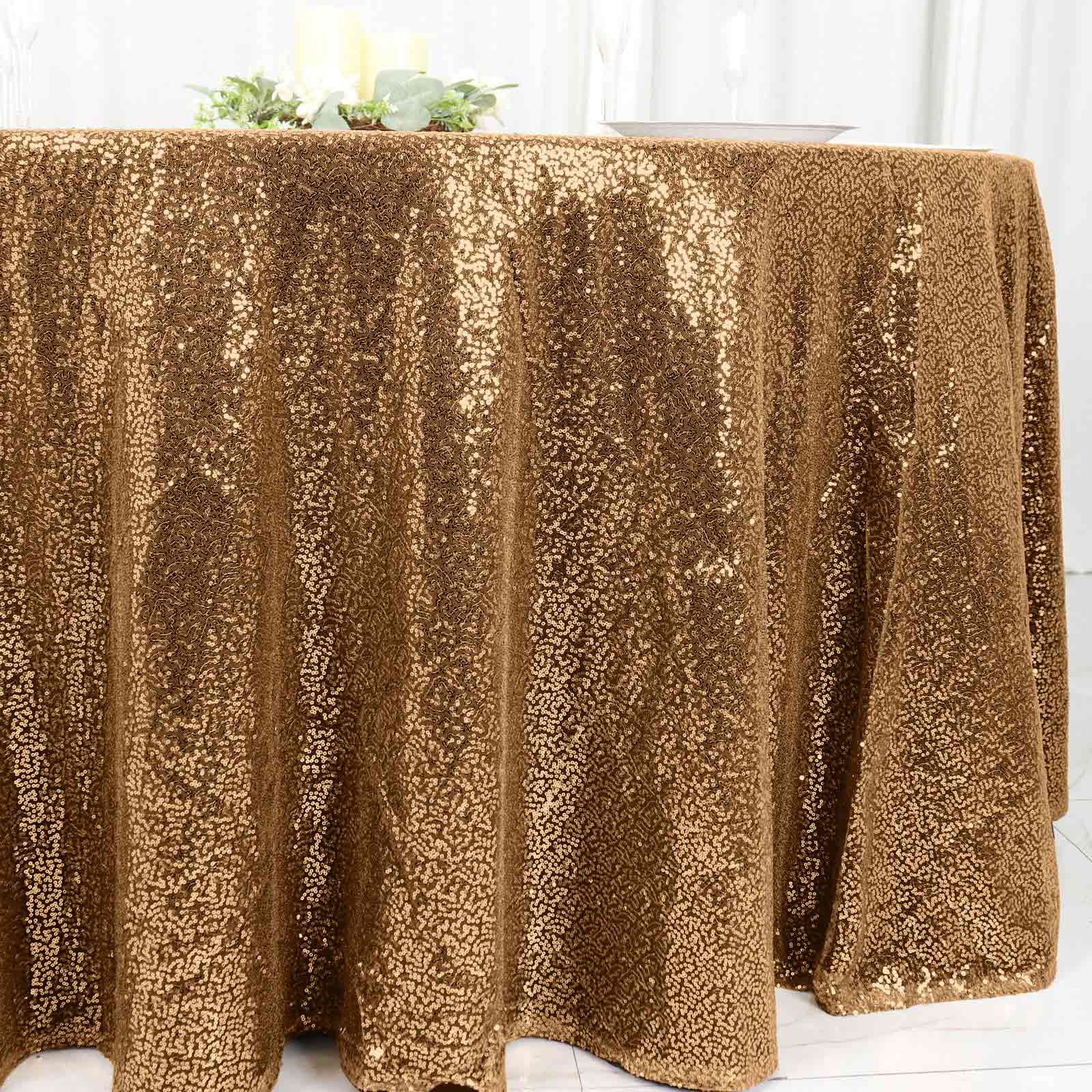Sequin Round Tablecloth 120" Gold with Seamless Sparkly Finish - Glamorous Table Cover for Luxe Occasions - Image 5
