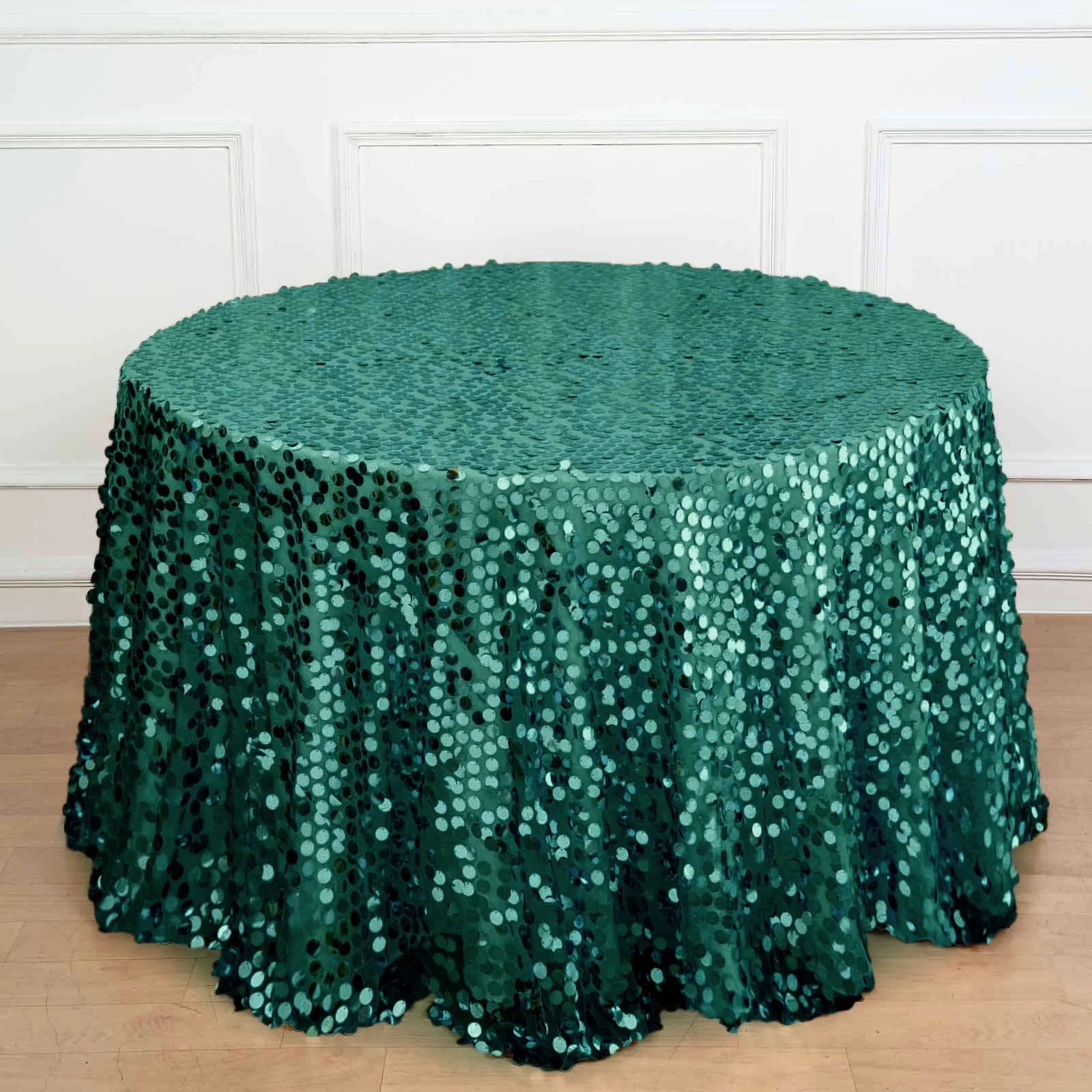 Sequin Round Tablecloth 120" Hunter Emerald Green - Big Payette Seamless Table Cover