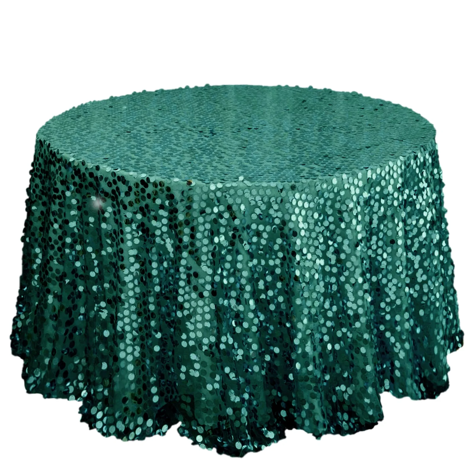 Sequin Round Tablecloth 120" Hunter Emerald Green - Big Payette Seamless Table Cover - Image 5