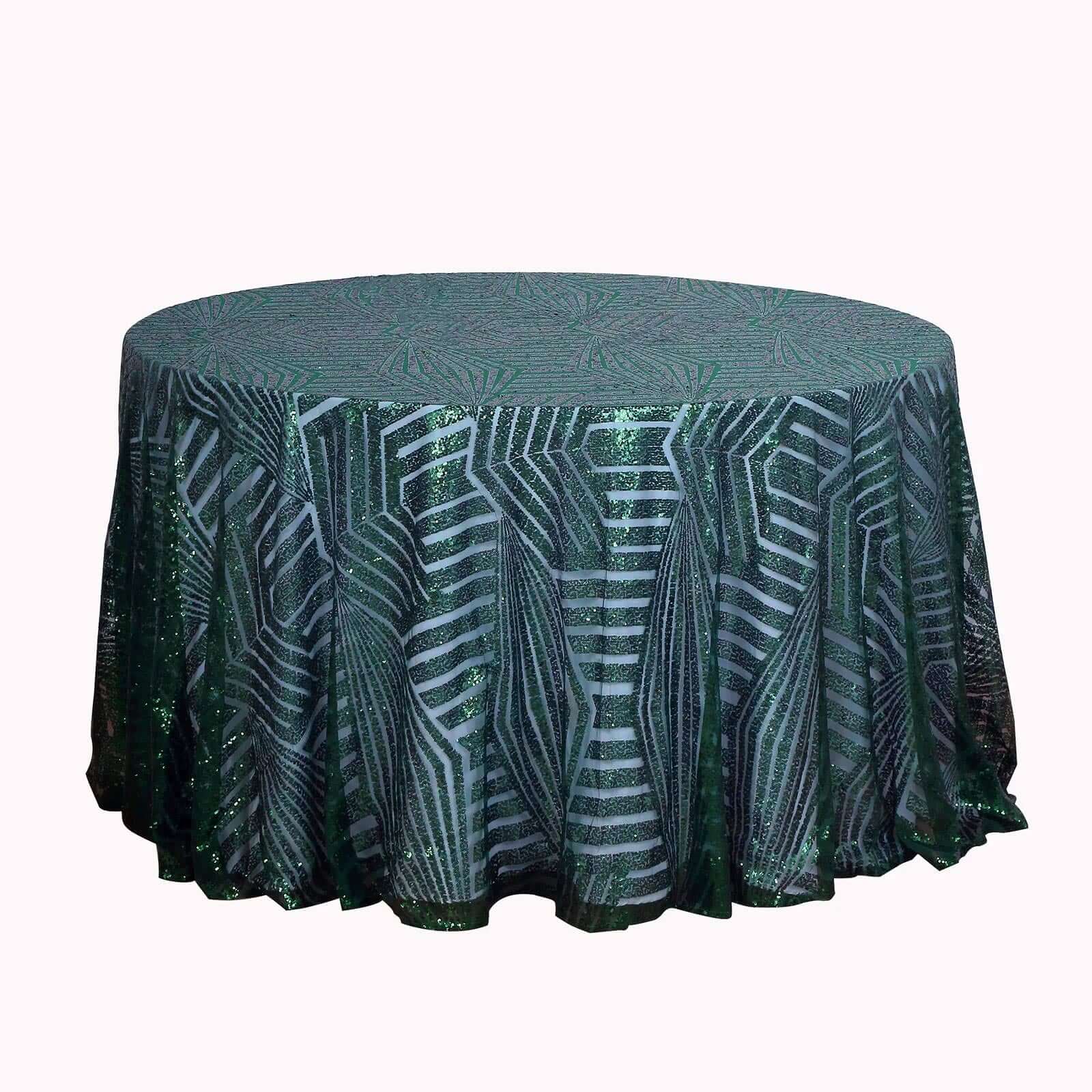 Sequin Round Tablecloth 120" Hunter Emerald Green with Diamond Glitz Design - Seamless Table Topper - Image 7