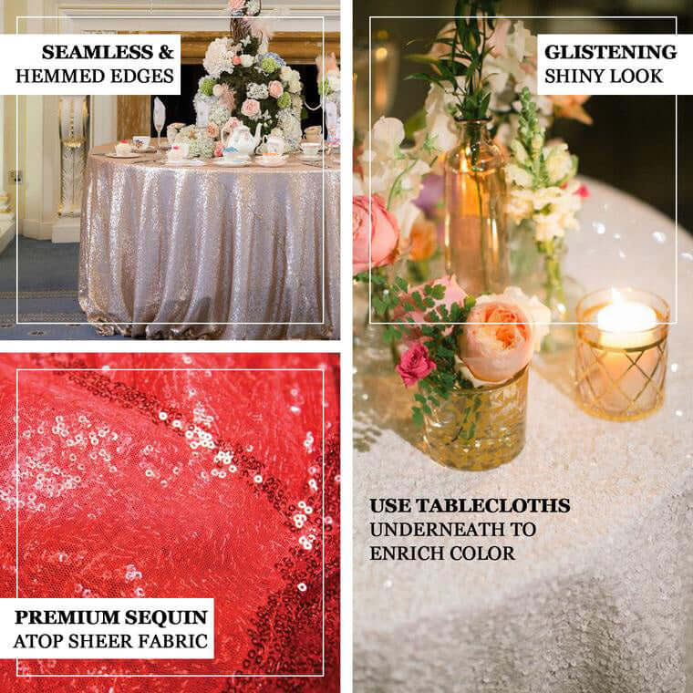 Sequin Round Tablecloth 120" Navy Blue - Seamless Table Cover - Image 3