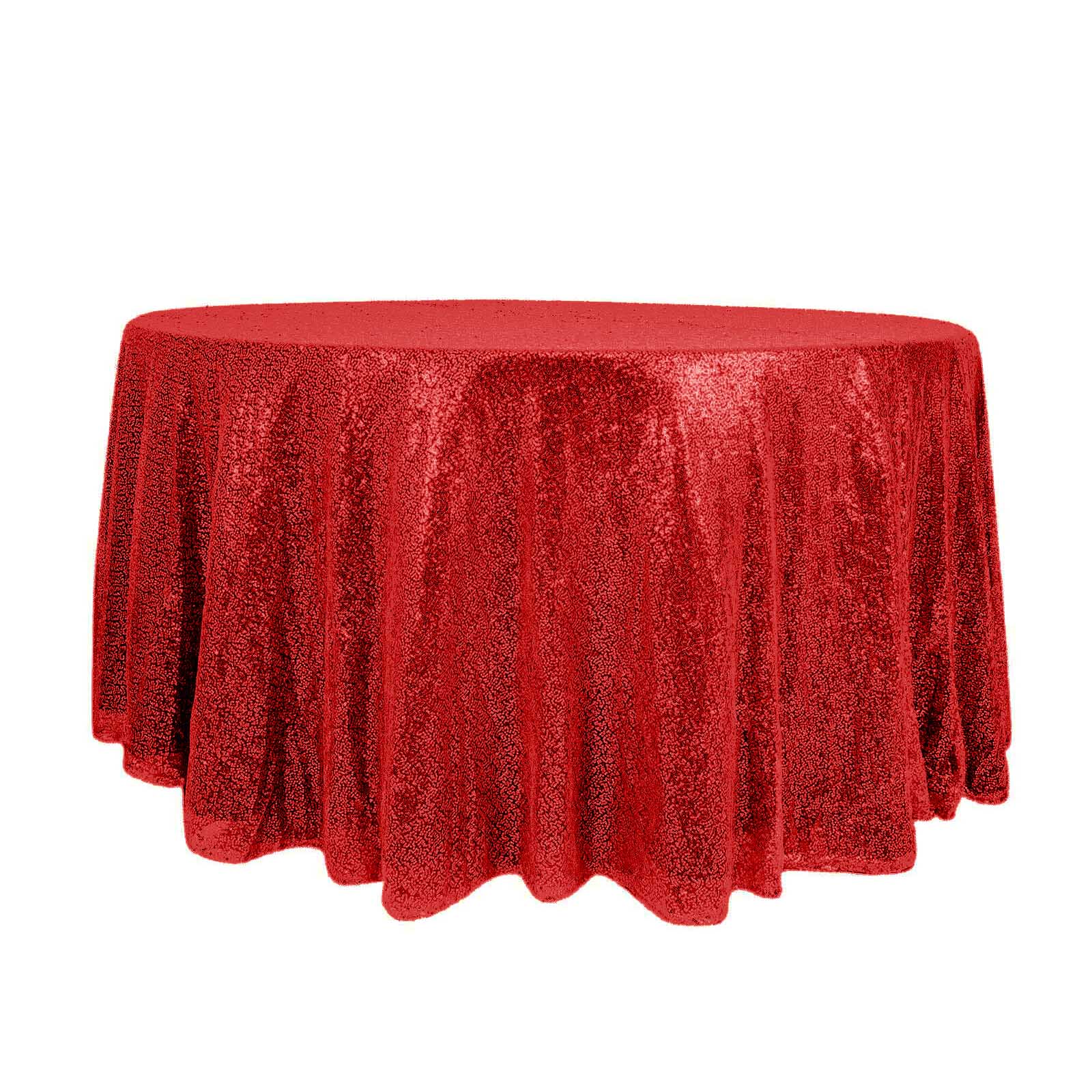 Sequin Round Tablecloth 120" Red - Seamless Table Cover - Image 6