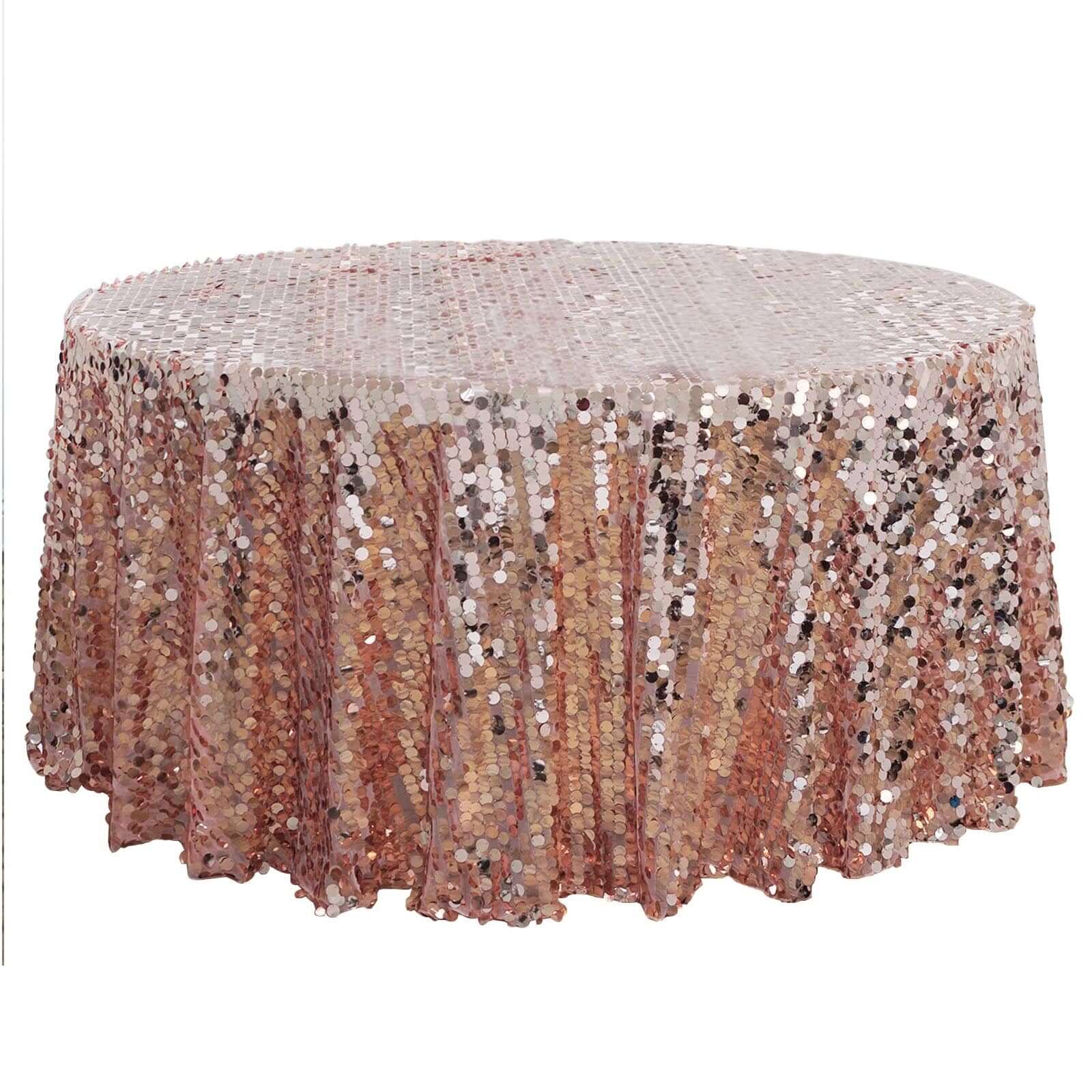 Sequin Round Tablecloth 120" Rose Gold - Big Payette Seamless Table Cover - Image 5