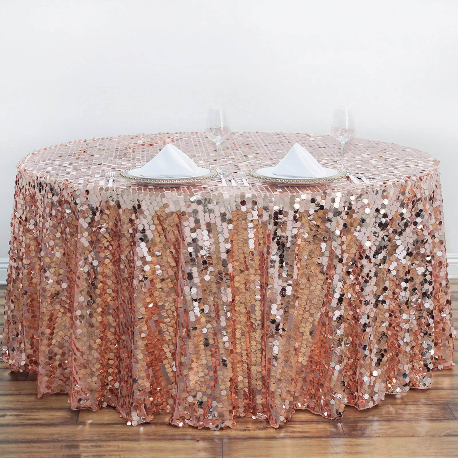 Sequin Round Tablecloth 120" Rose Gold - Big Payette Seamless Table Cover - Image 6