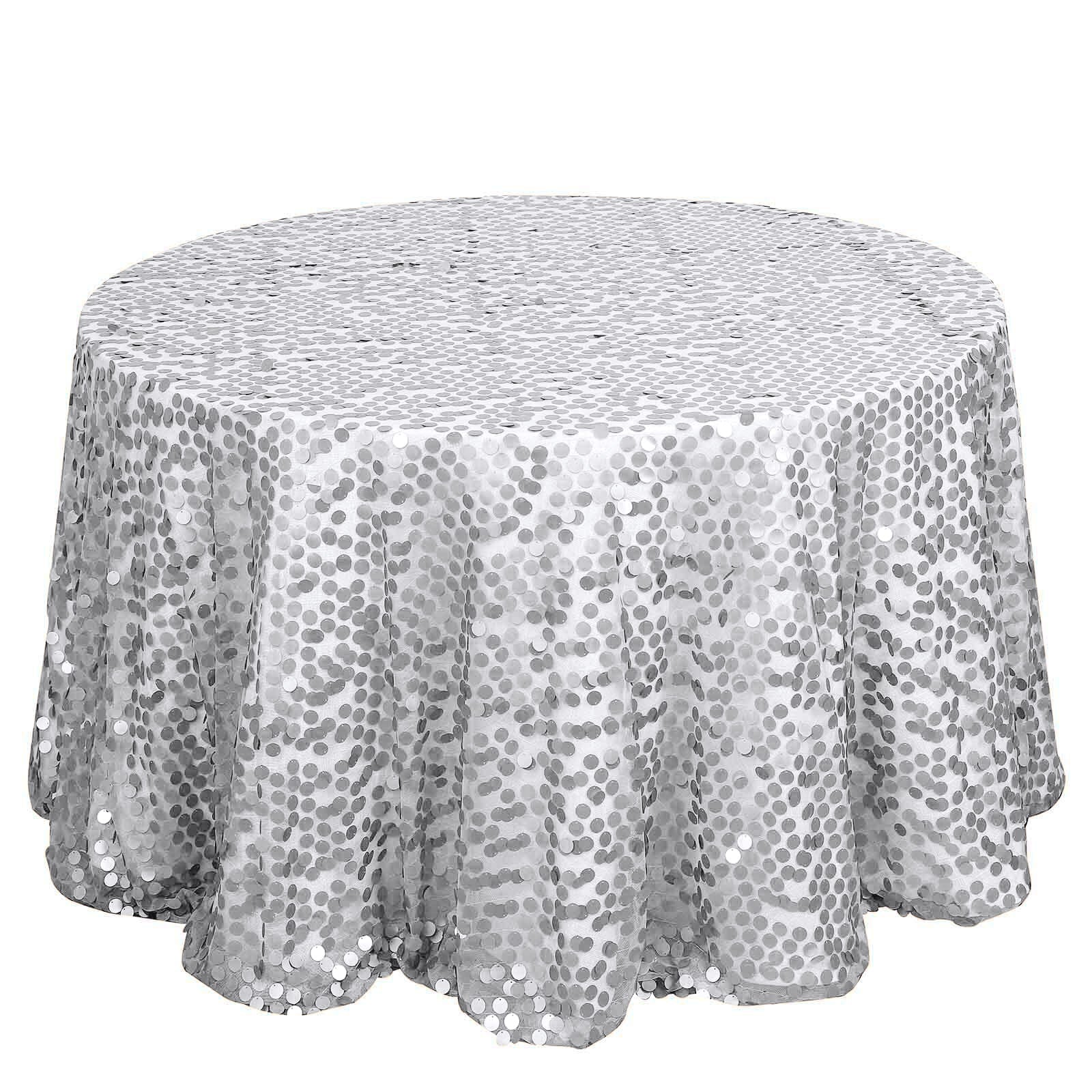 Sequin Round Tablecloth 120" Silver - Big Payette Seamless Table Cover - Image 3