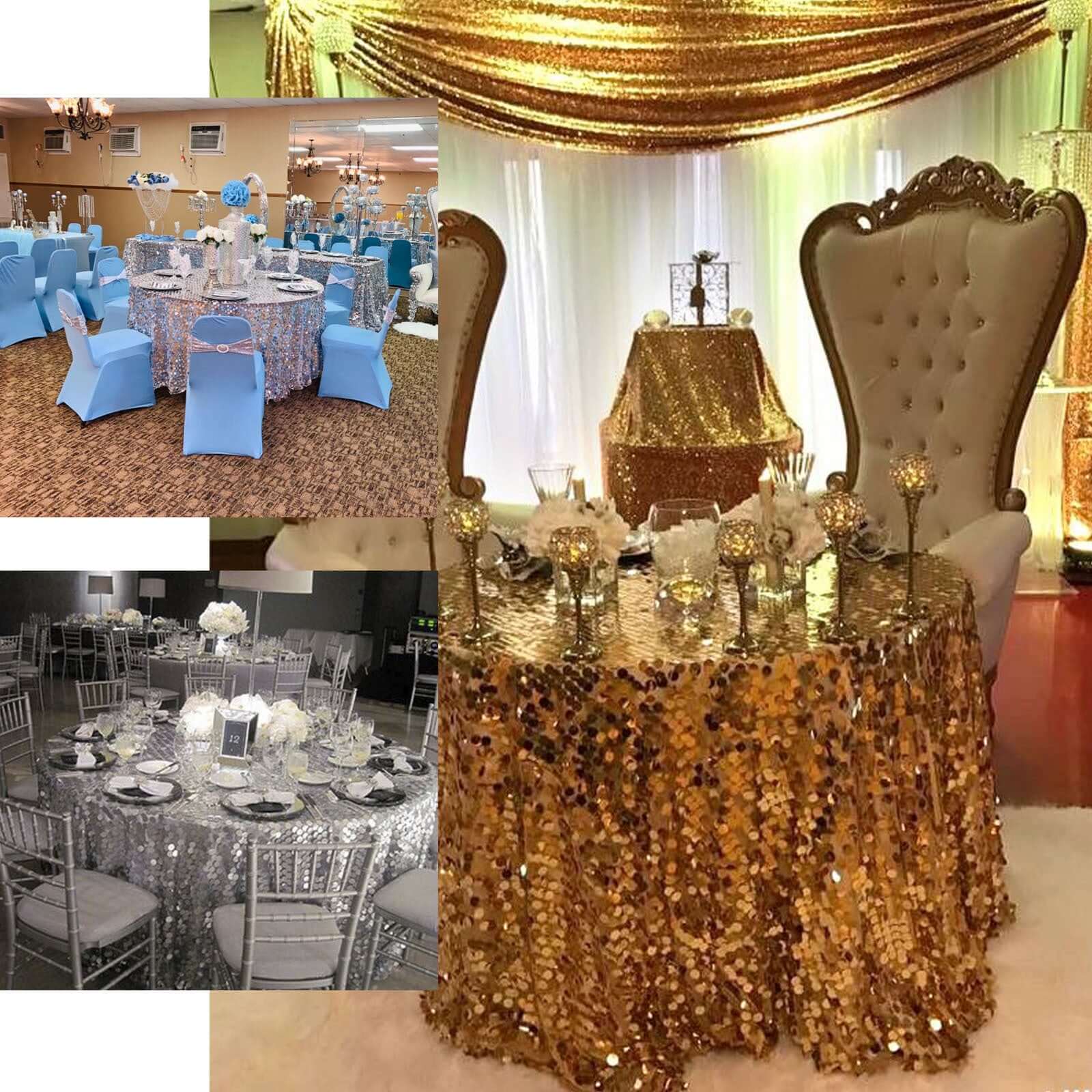 Sequin Round Tablecloth 120" Silver - Big Payette Seamless Table Cover - Image 4