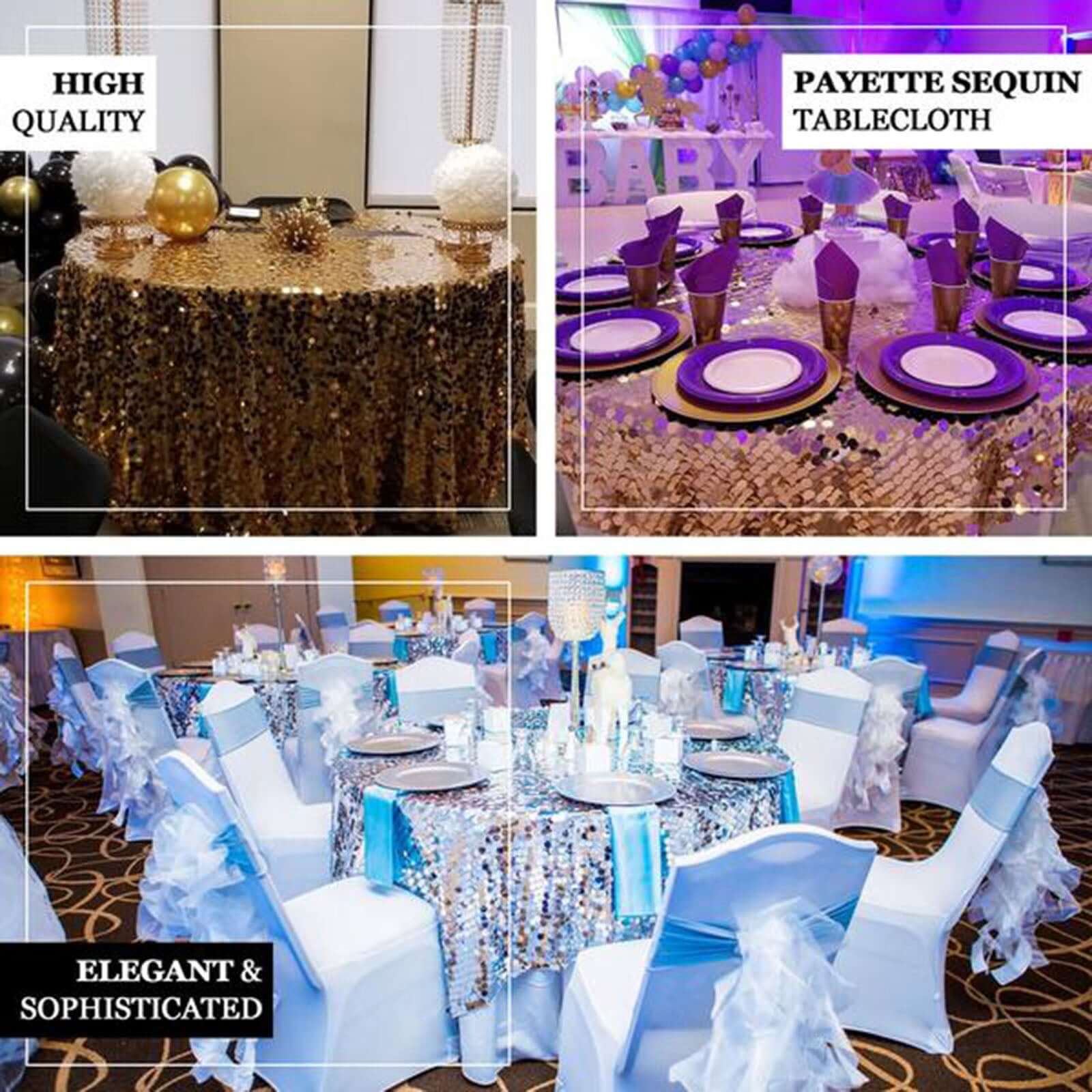 Sequin Round Tablecloth 120" Turquoise - Big Payette Seamless Table Cover - Image 4