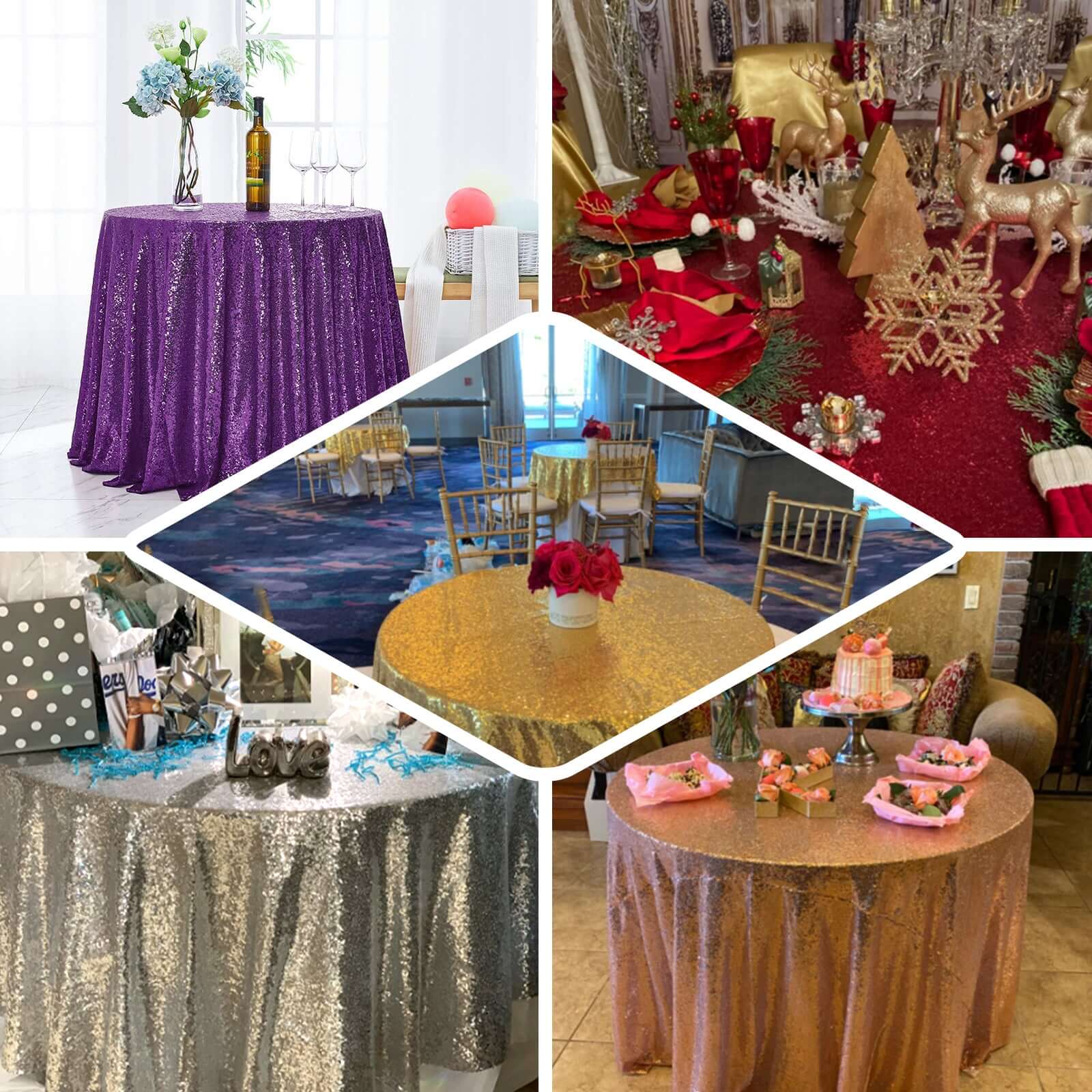 Sequin Round Tablecloth 132" Black with Seamless Twinkling Finish Table Cover - Image 4