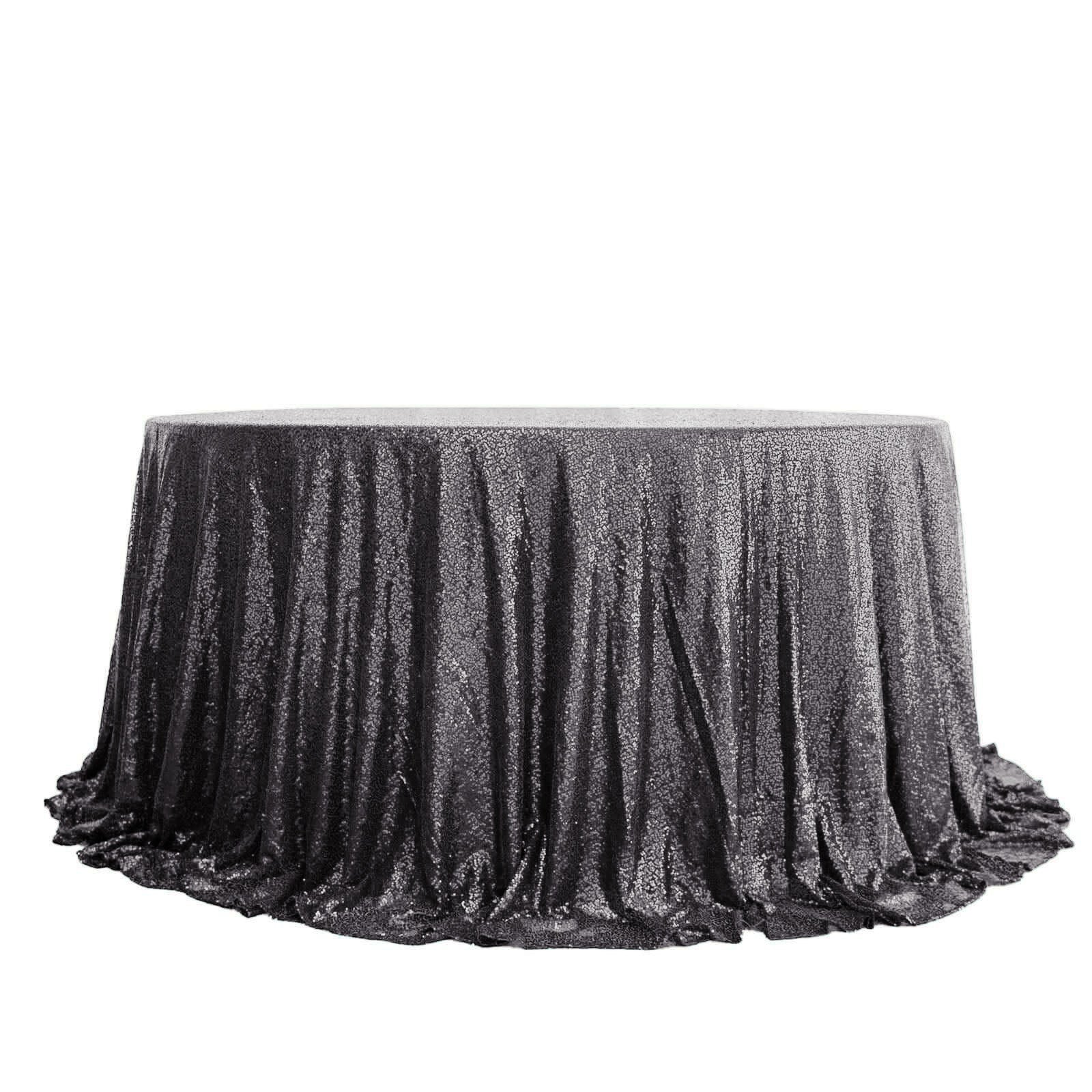 Sequin Round Tablecloth 132" Black with Seamless Twinkling Finish Table Cover - Image 6
