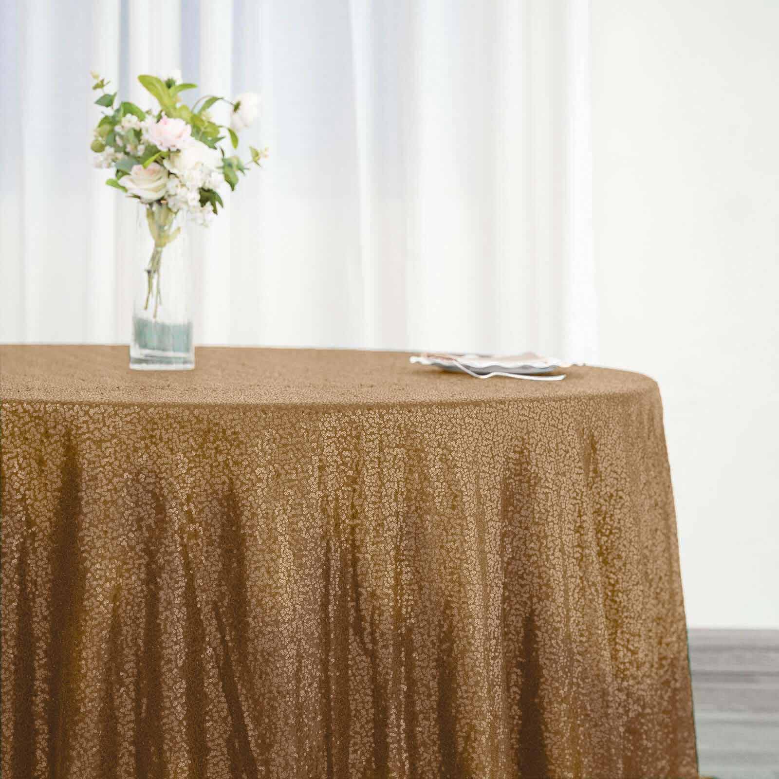Sequin Round Tablecloth 132" Gold with Seamless Twinkling Finish - Chic Decor for Upscale Gatherings - Image 6