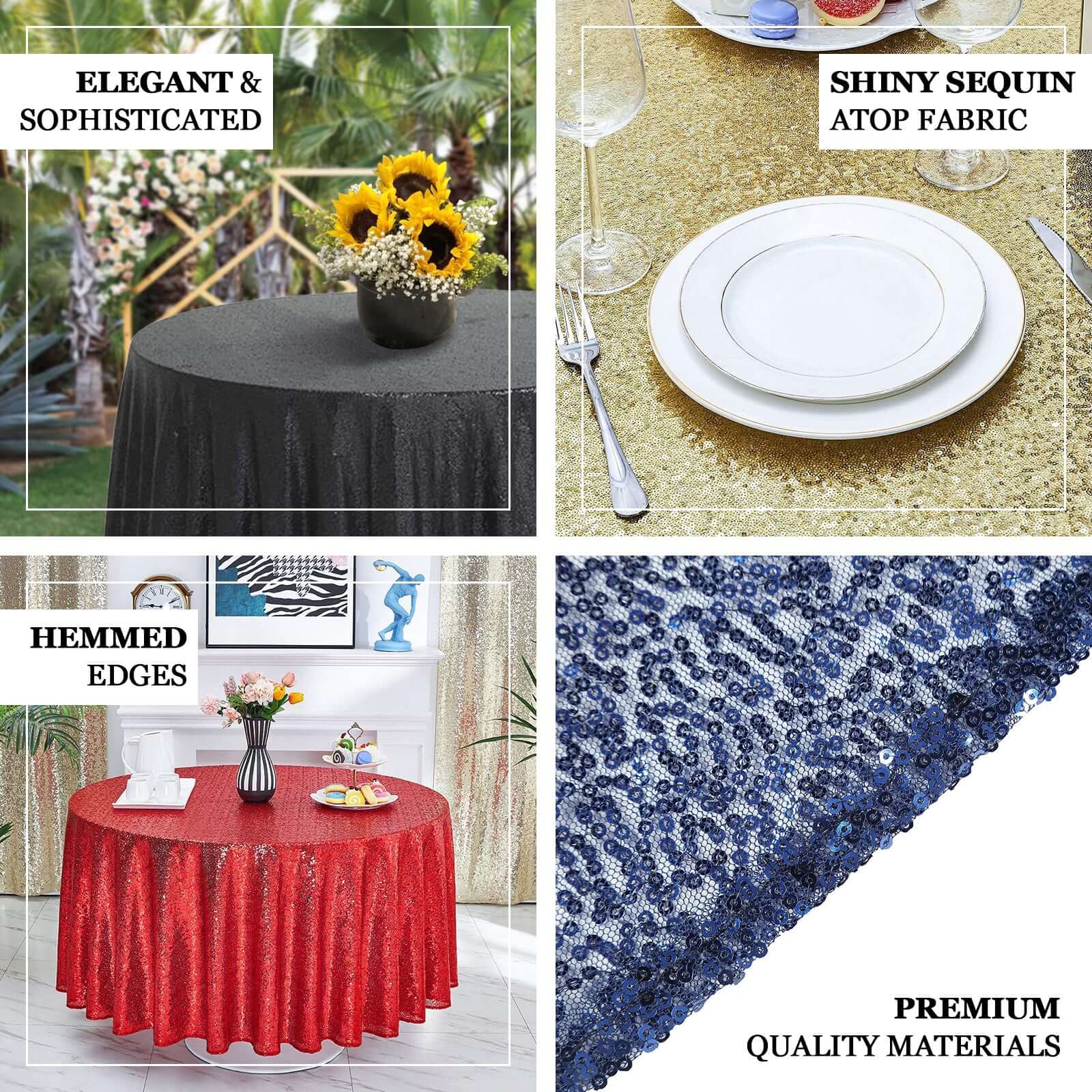 Sequin Round Tablecloth 132" Iridescent Blue with Seamless Twinkling Finish Table Cover - Image 4
