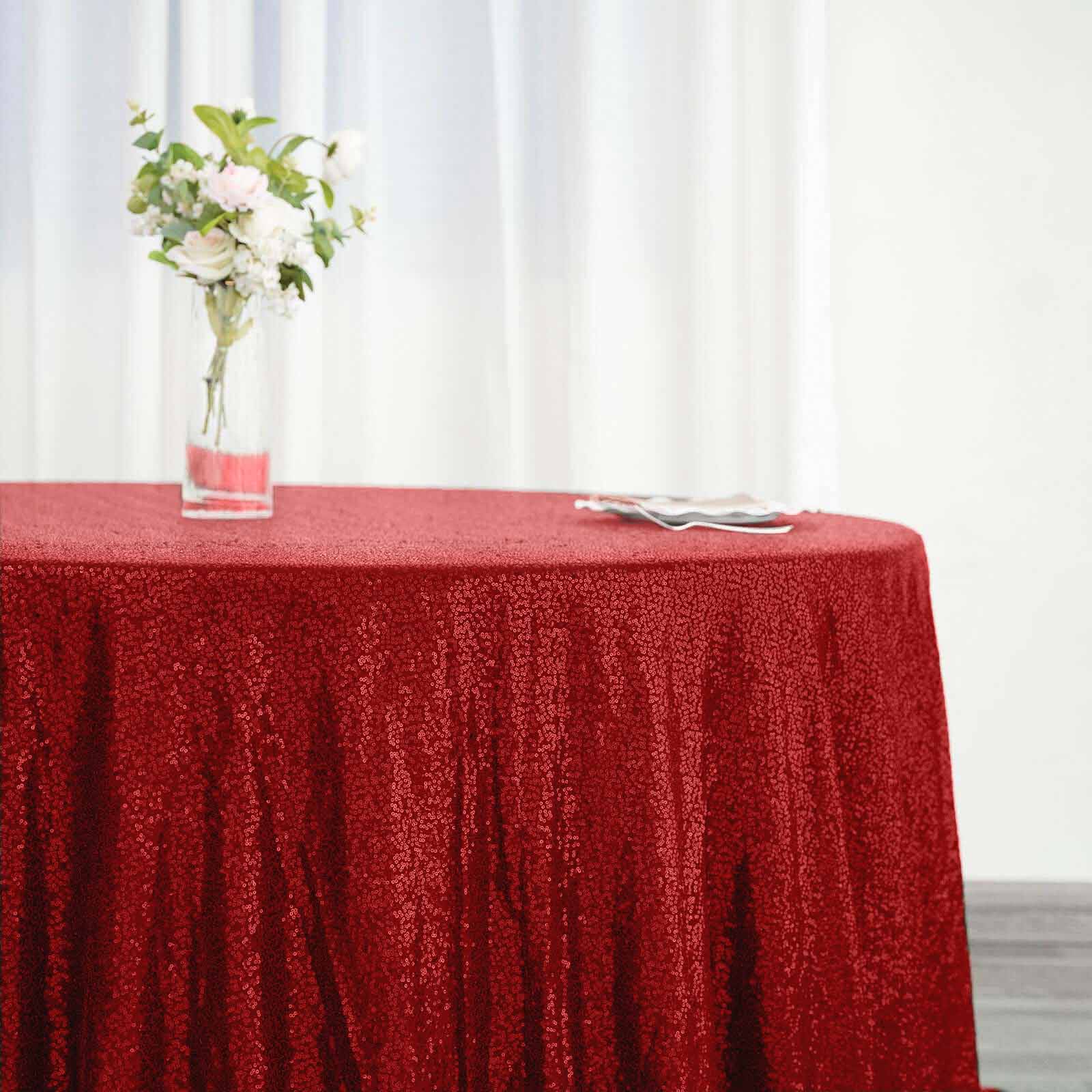 Sequin Round Tablecloth 132" Red with Seamless Twinkling Finish Table Cover - Image 5