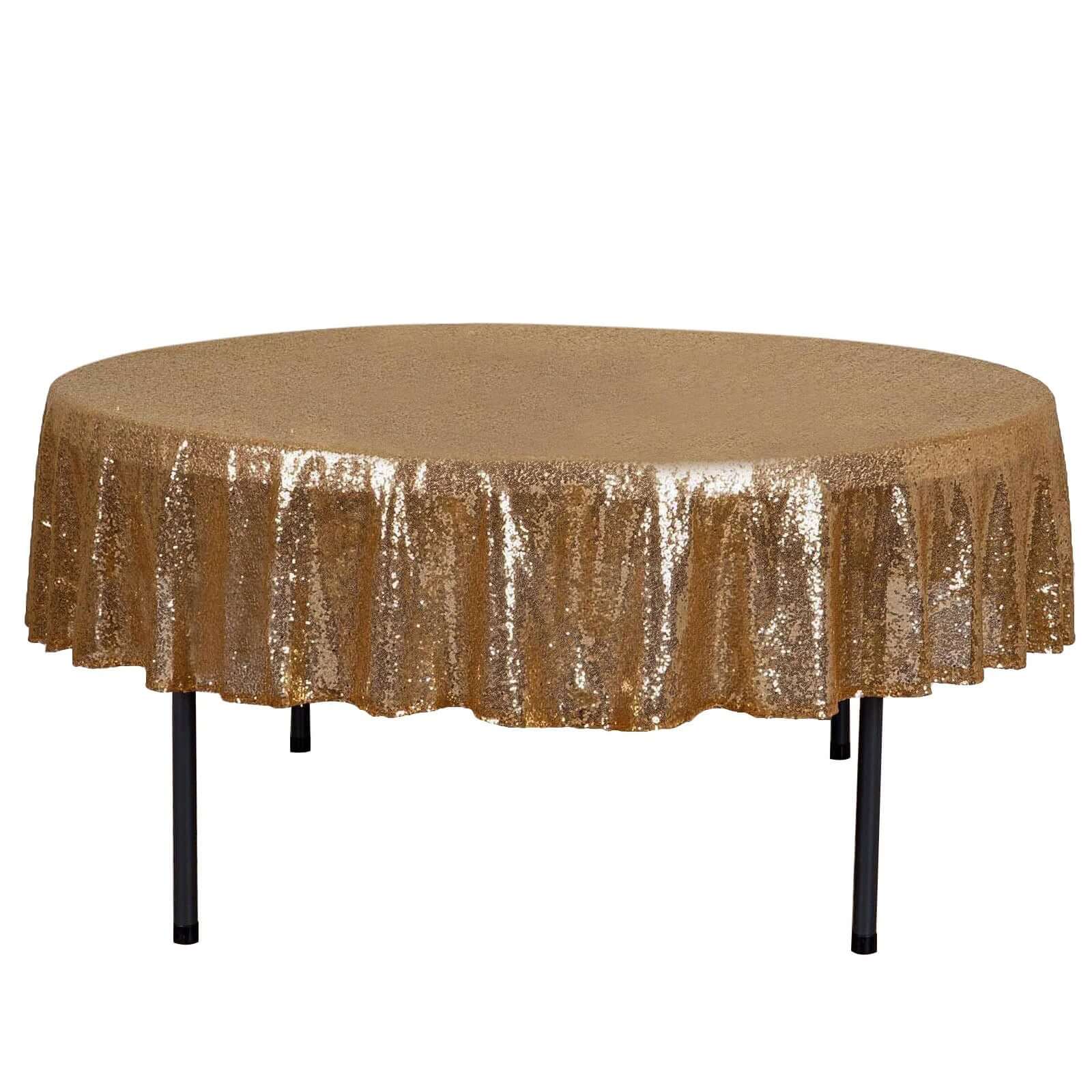 Sequin Round Tablecloth 90" Gold - Sparkly Finish Perfect for Glamorous Gatherings - Image 5