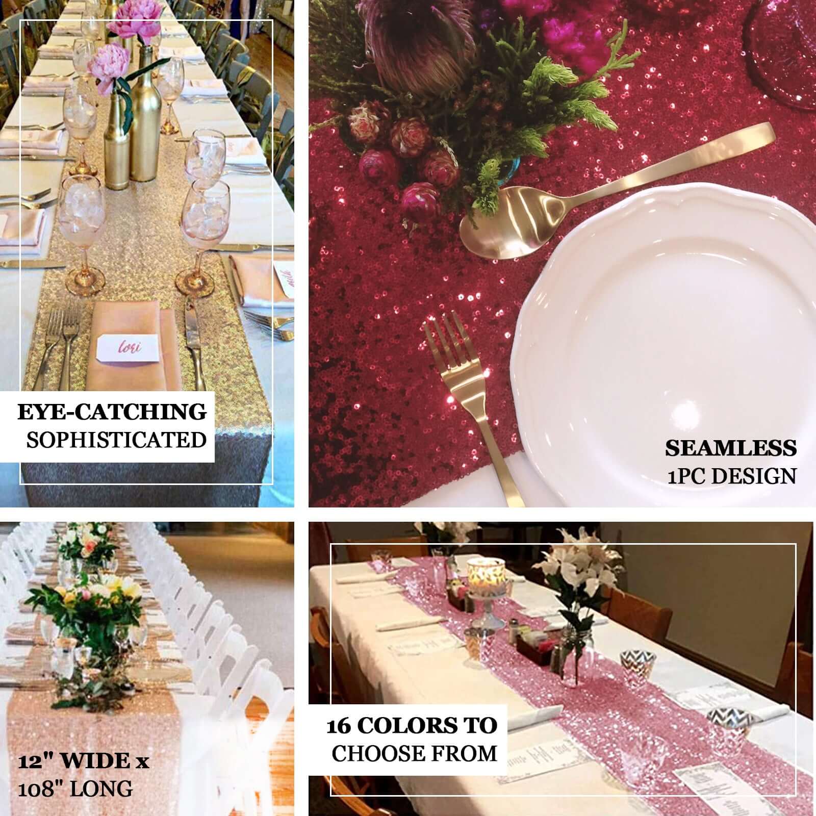 Sequin Table Runner 12"x108" Fuchsia - Glittering Finish Table Decor - Image 4