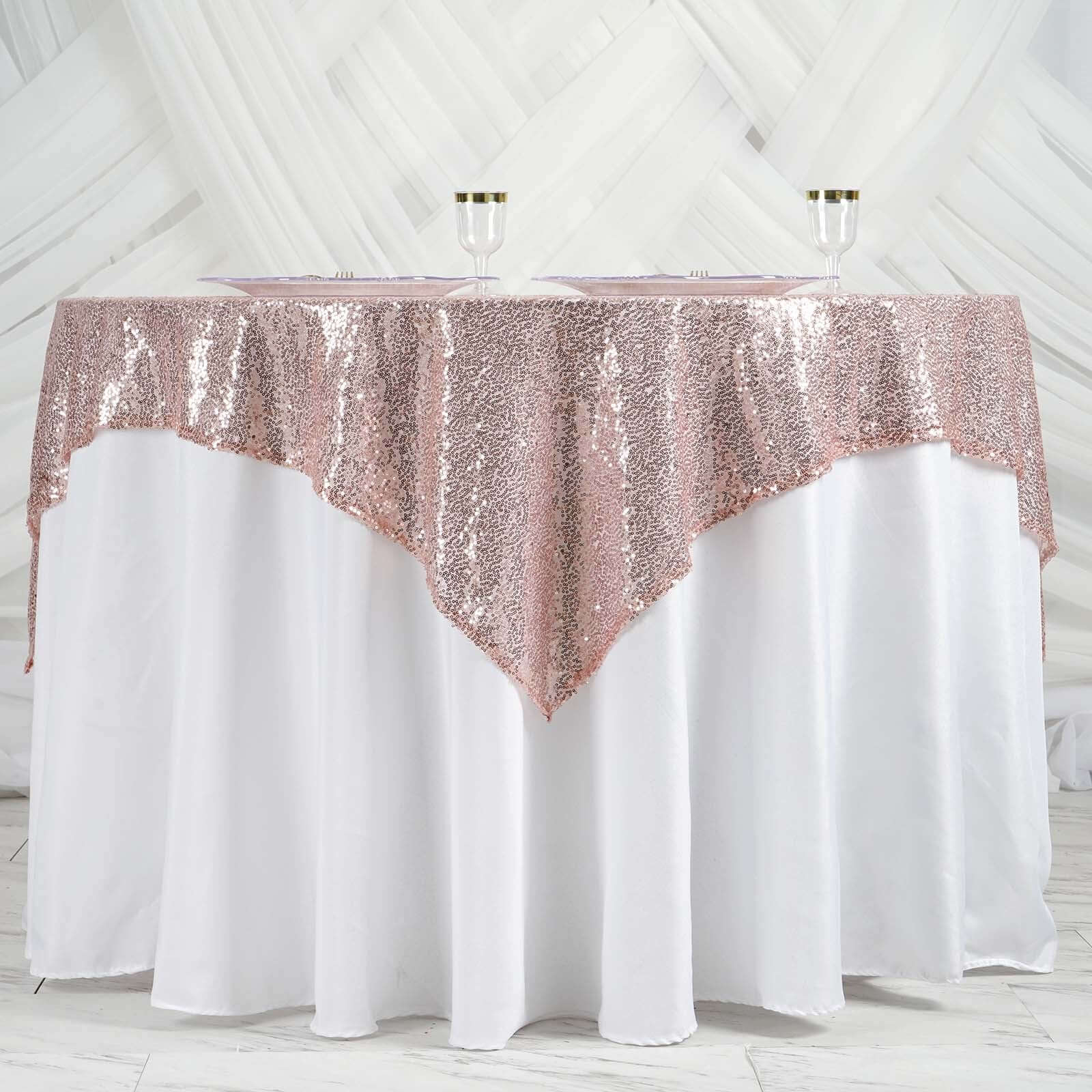 Sequin Square Table Overlay 60"x60" Blush - Glittering Table Topper - Image 2