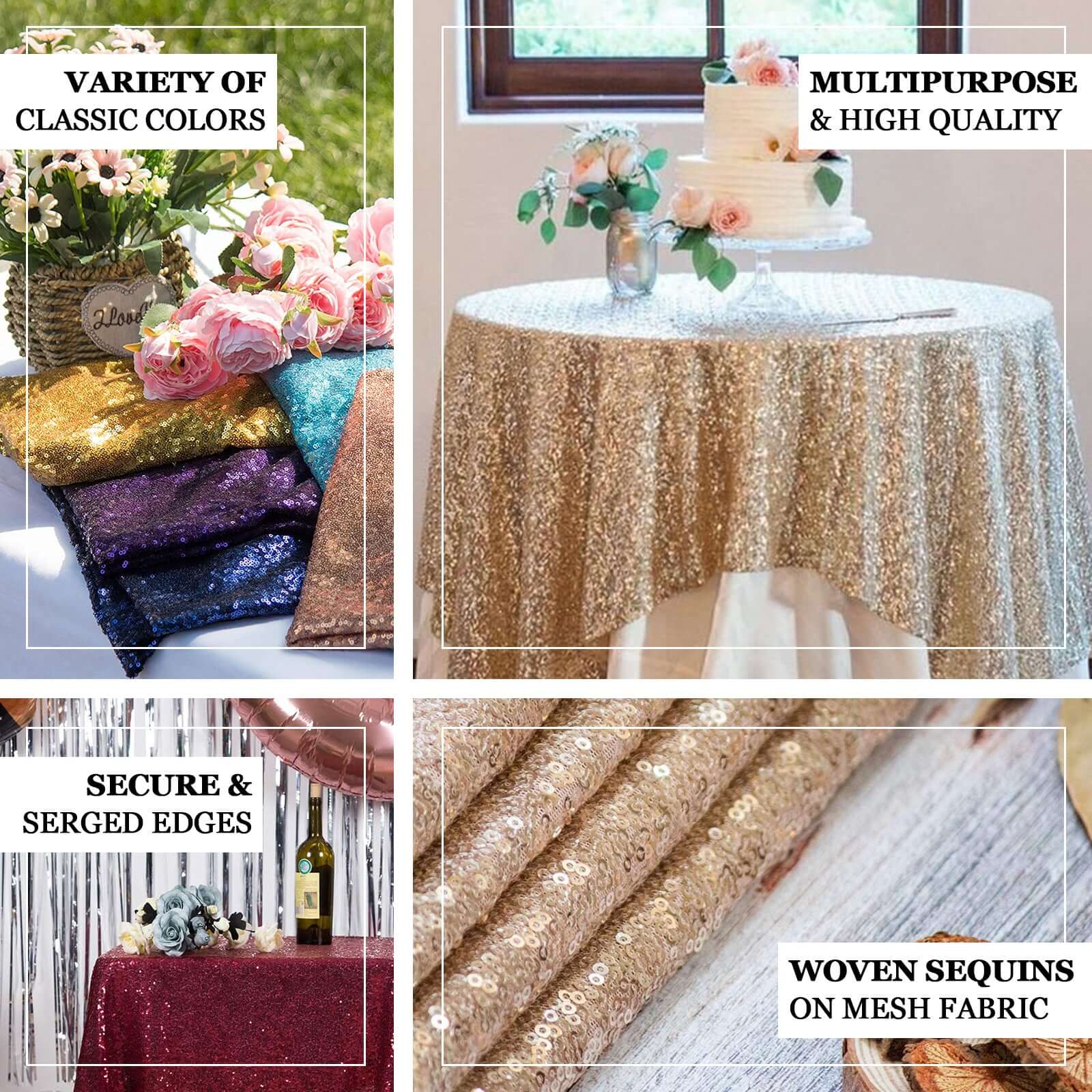 Sequin Square Table Overlay 60"x60" Blush - Glittering Table Topper - Image 3