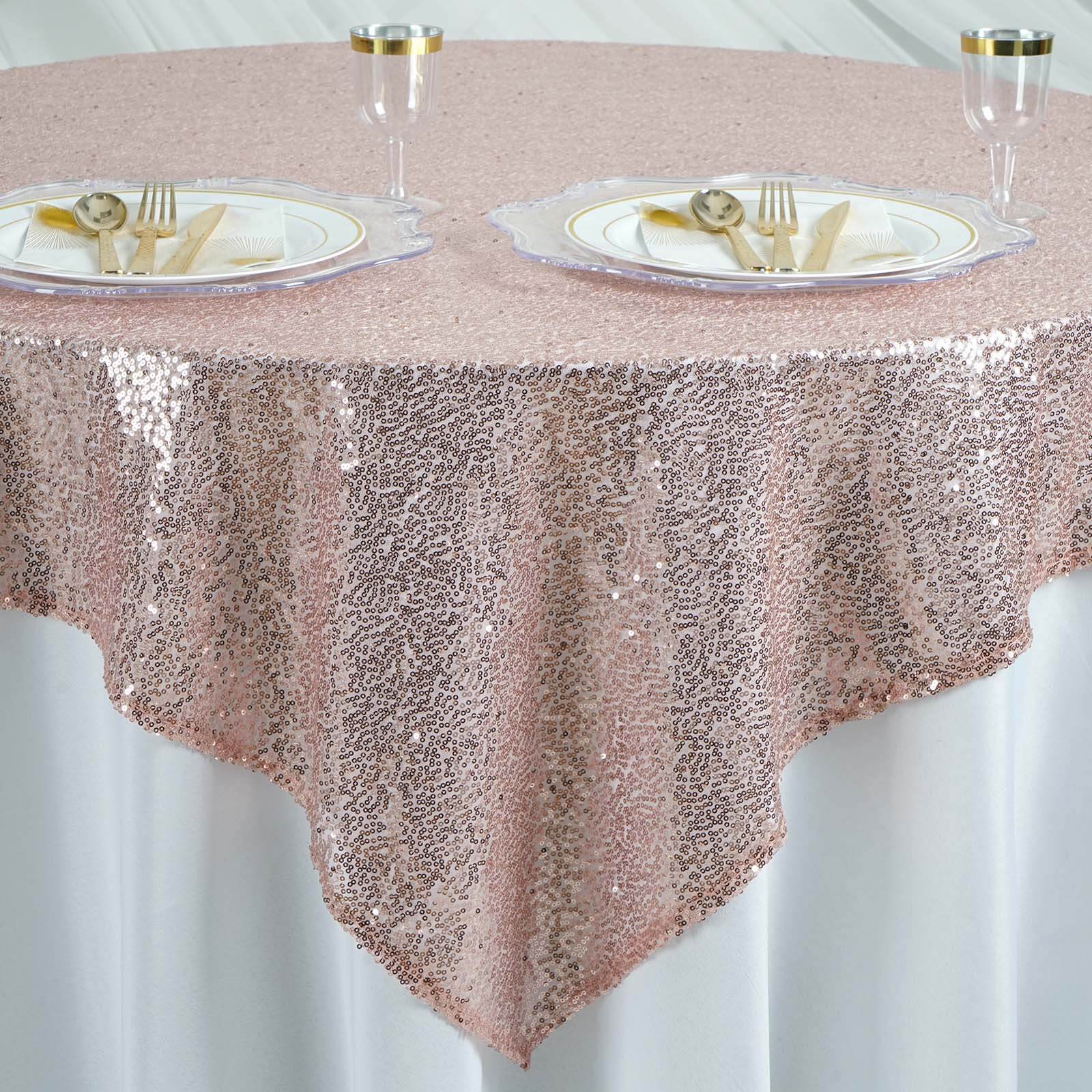 Sequin Square Table Overlay 60"x60" Blush - Glittering Table Topper - Image 5