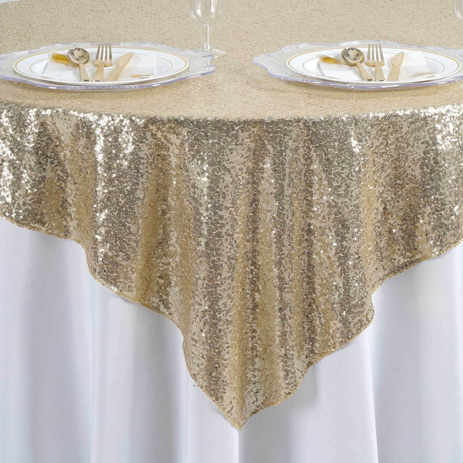 Sequin Square Table Overlay 60"x60" Champagne - Glittering Table Topper - Image 5