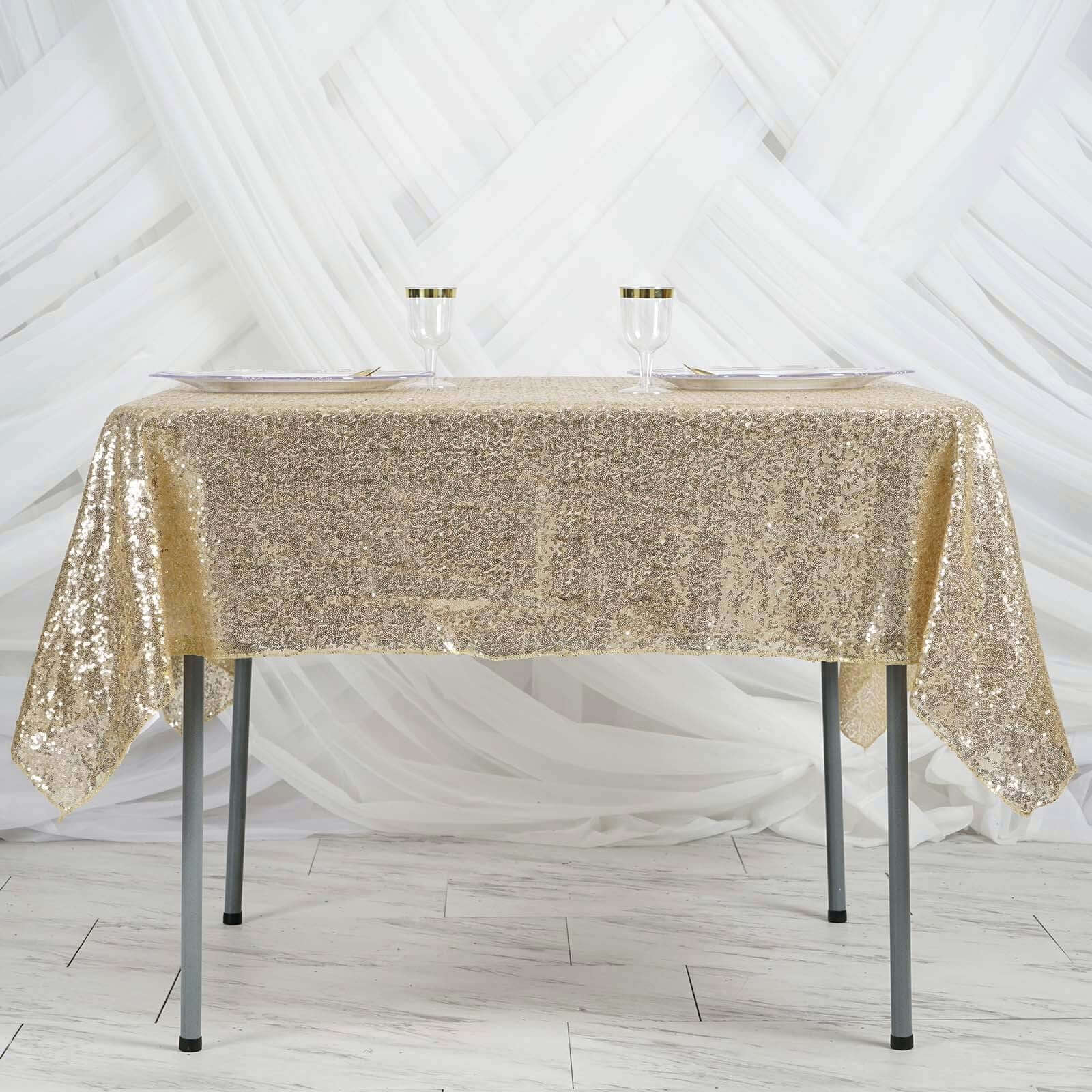 Sequin Square Table Overlay 60"x60" Champagne - Glittering Table Topper - Image 6