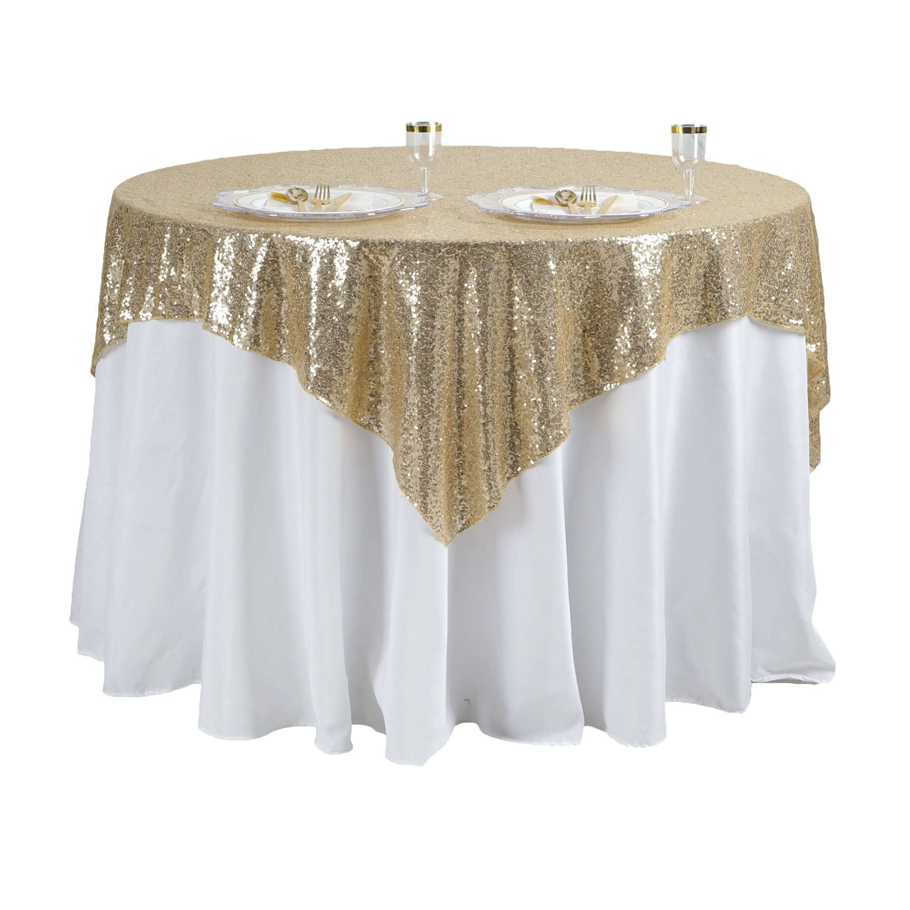 Sequin Square Table Overlay 60"x60" Champagne - Glittering Table Topper - Image 7
