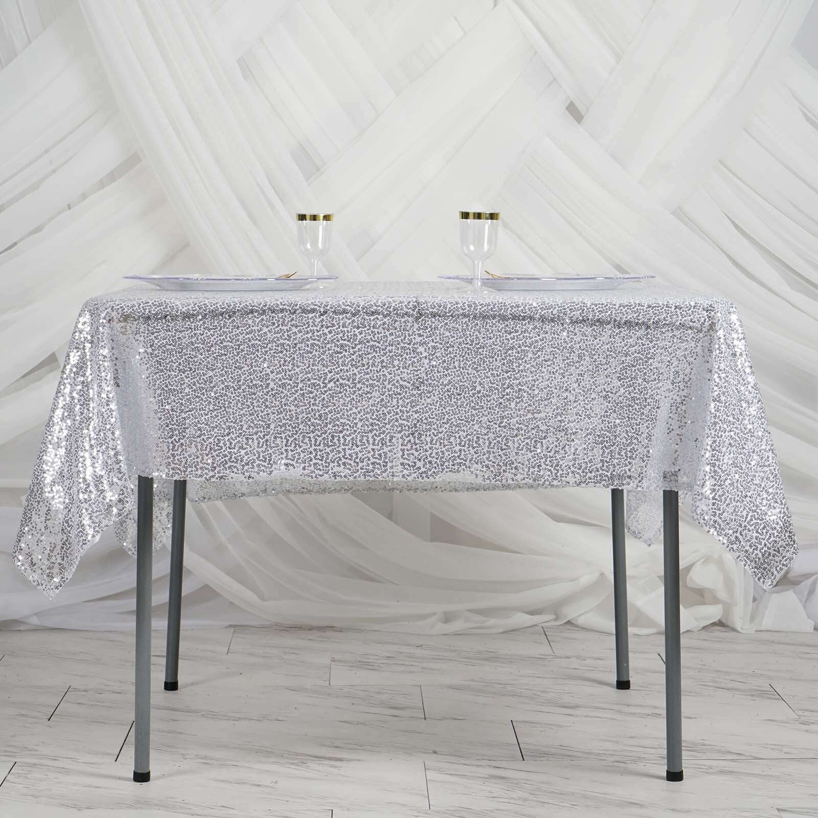 Sequin Square Table Overlay 60"x60" Silver - Glittering Table Topper - Image 6
