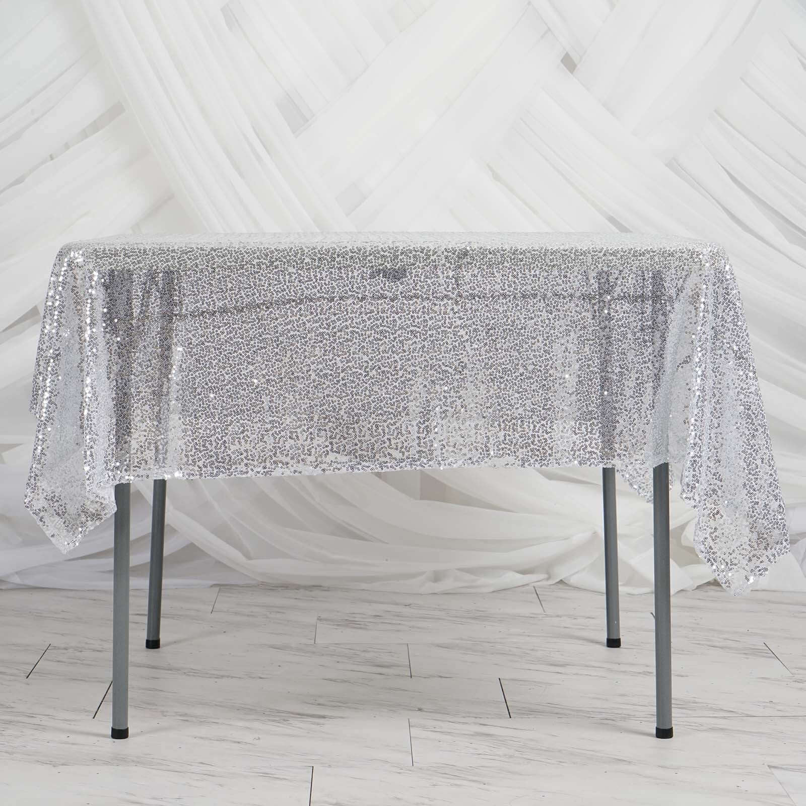 Sequin Square Table Overlay 60"x60" Silver - Glittering Table Topper - Image 8