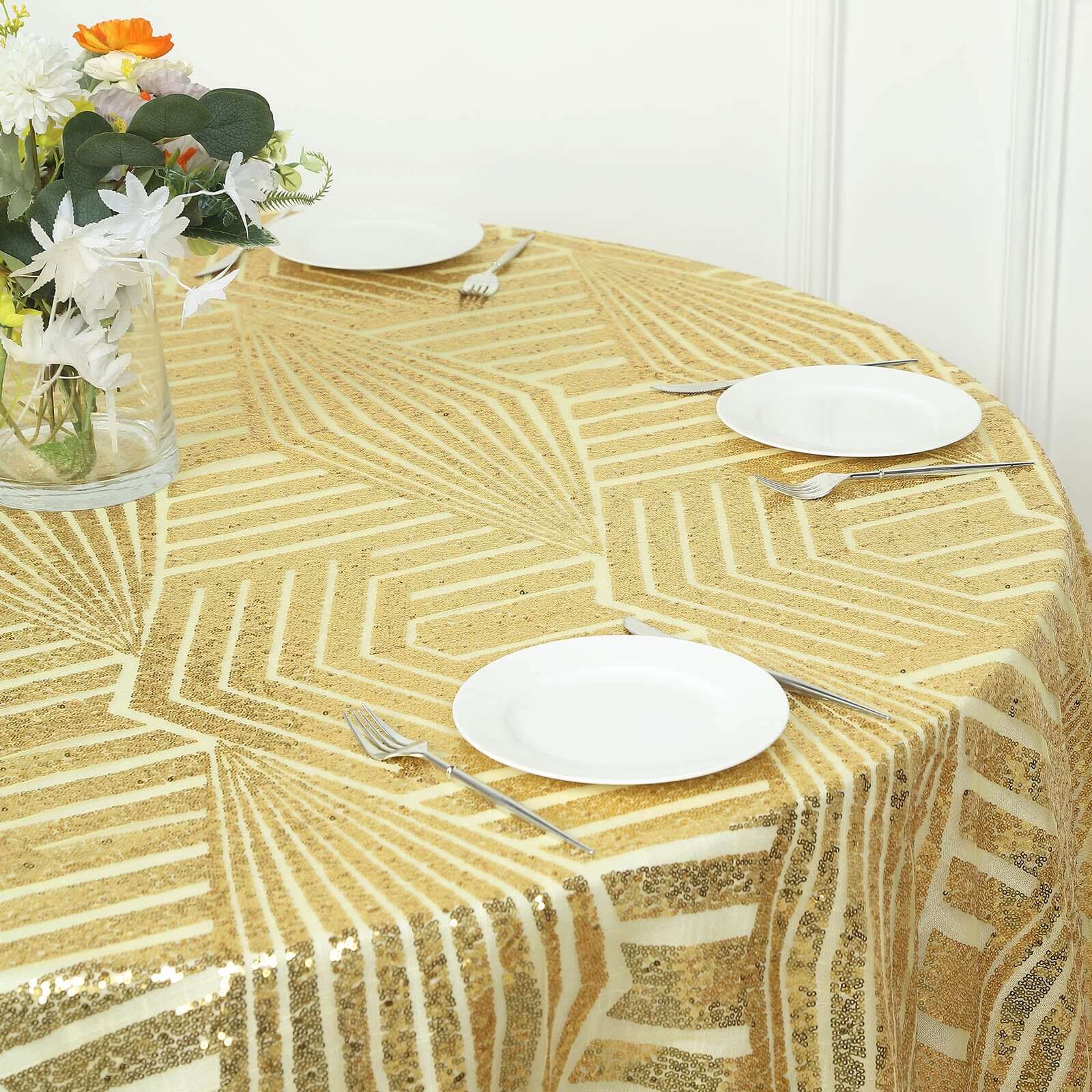 Sequin Square Table Overlay 72" Gold Diamond Glitz Design - Perfect for Luxe Events - Image 2