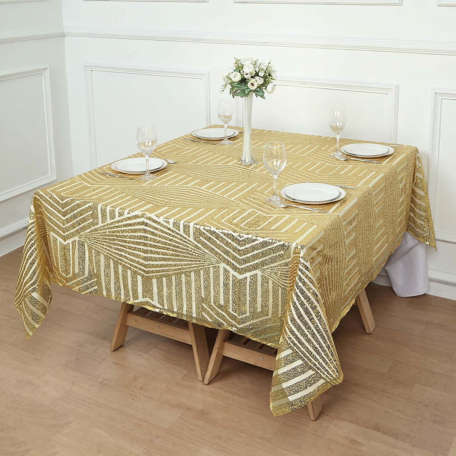 Sequin Square Table Overlay 72" Gold Diamond Glitz Design - Perfect for Luxe Events - Image 4