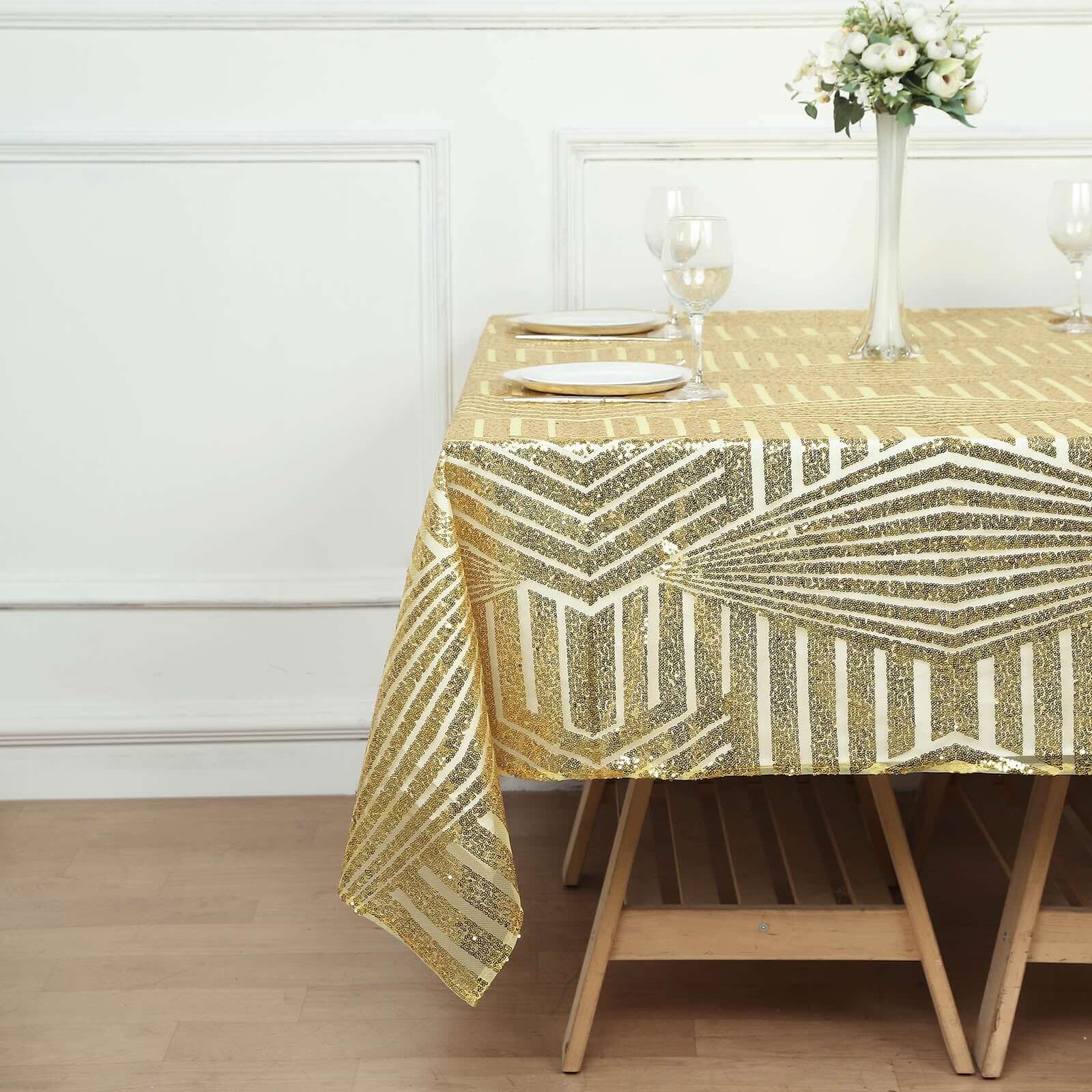 Sequin Square Table Overlay 72" Gold Diamond Glitz Design - Perfect for Luxe Events - Image 6