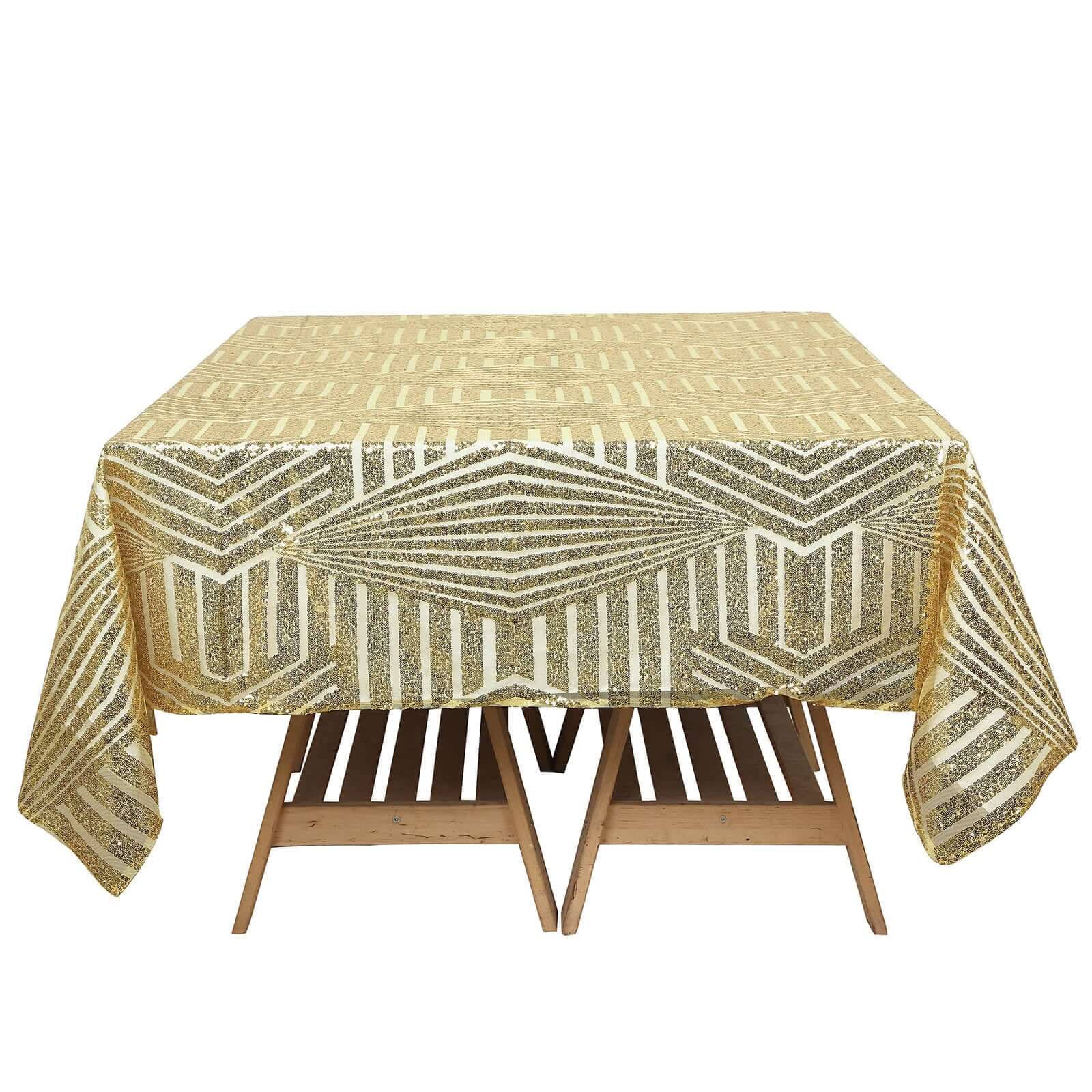 Sequin Square Table Overlay 72" Gold Diamond Glitz Design - Perfect for Luxe Events - Image 7