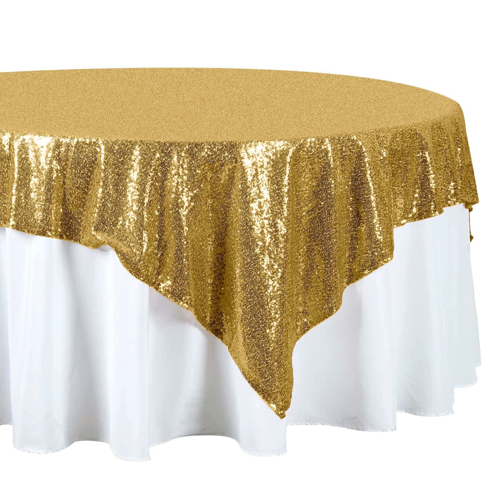 Sequin Square Table Overlay 72"x72" Gold with Sparkly Design - Glamorous Event Decor - Image 6