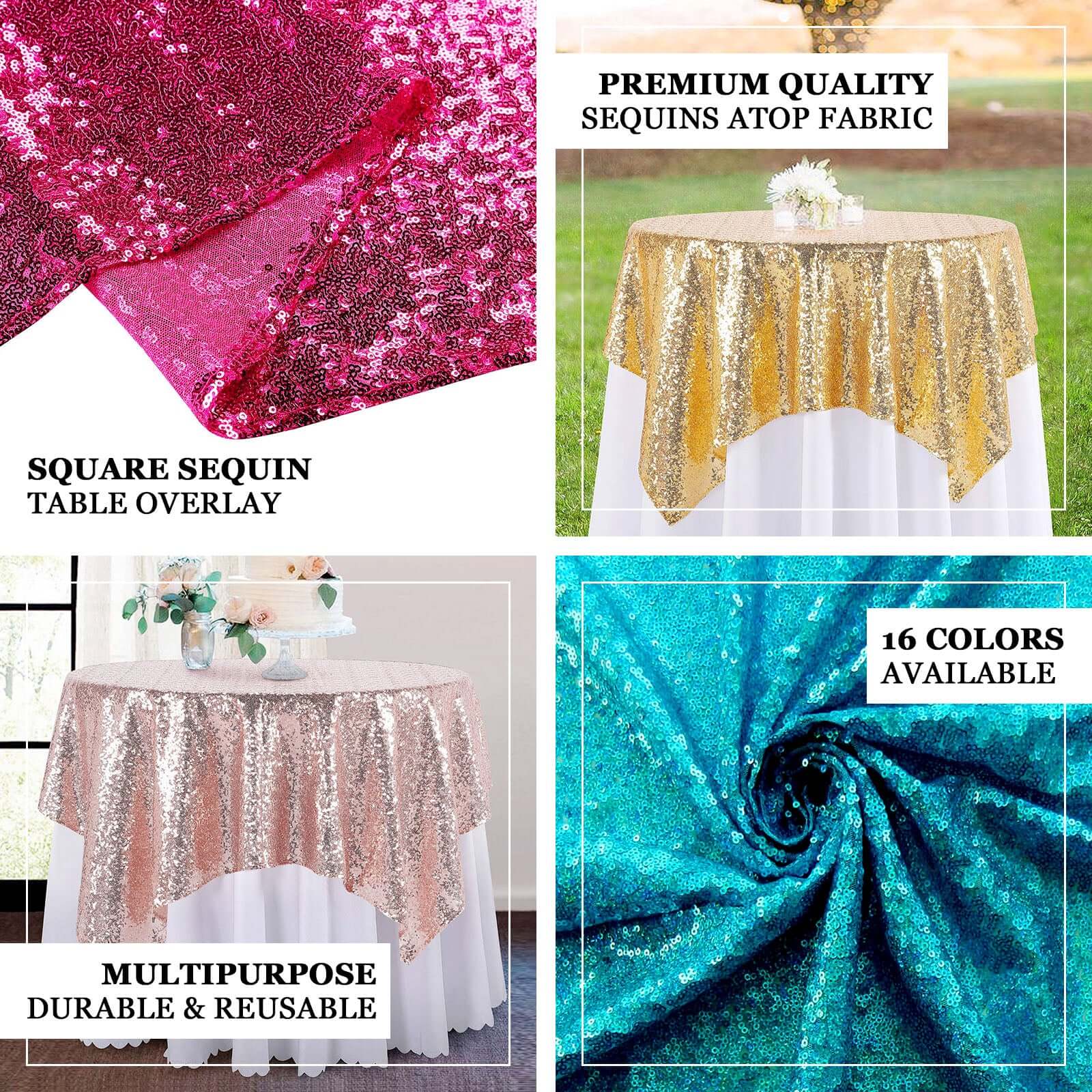 Sequin Square Table Overlay 72"x72" Red - Sparkly Table Topper - Image 3
