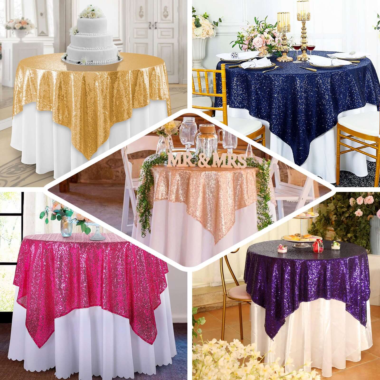 Sequin Square Table Overlay 72"x72" Rose Gold - Sparkly Table Topper - Image 4
