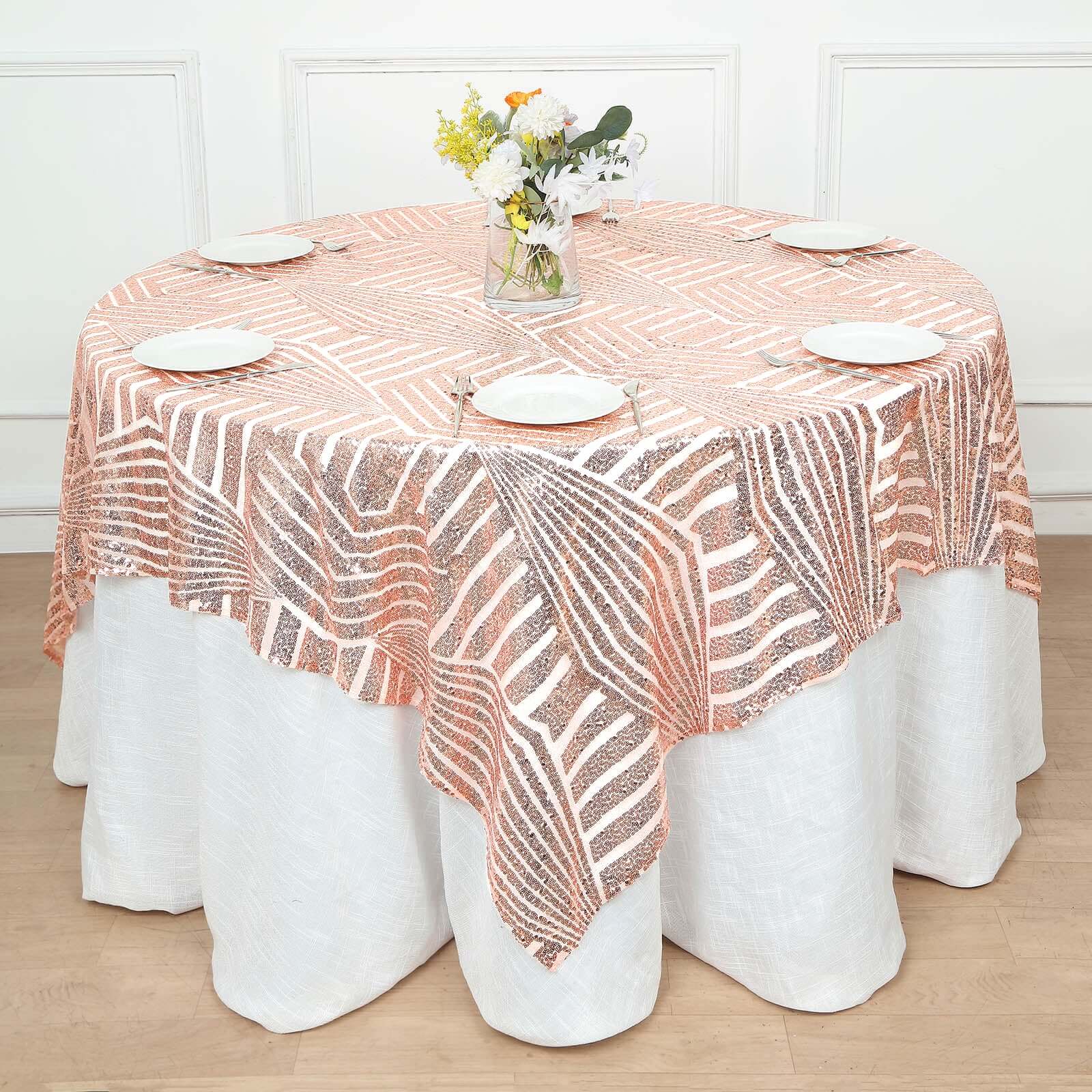 Sequin Table Overlay 72" Square Blush - Diamond Glitz Table Topper