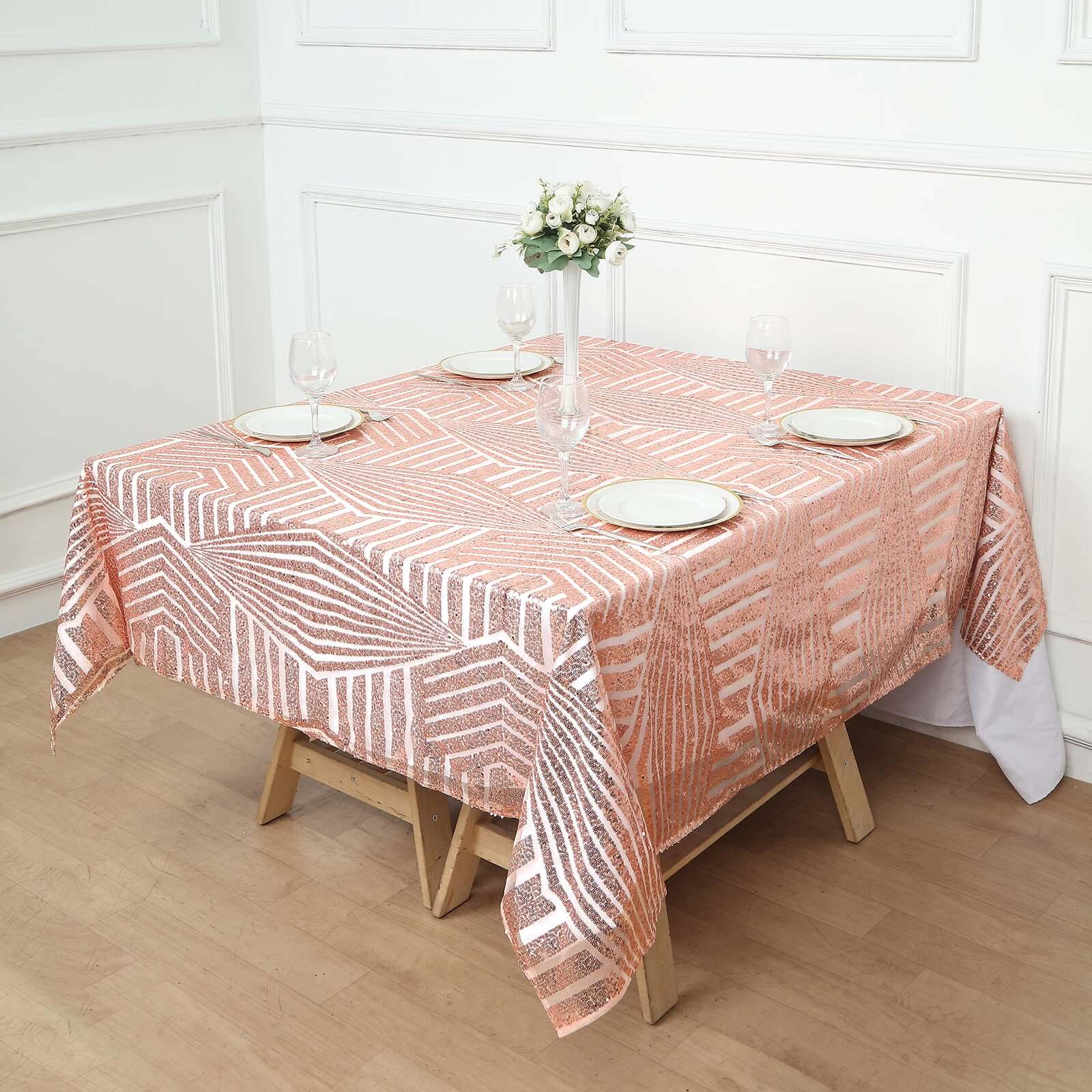 Sequin Table Overlay 72" Square Blush - Diamond Glitz Table Topper - Image 3