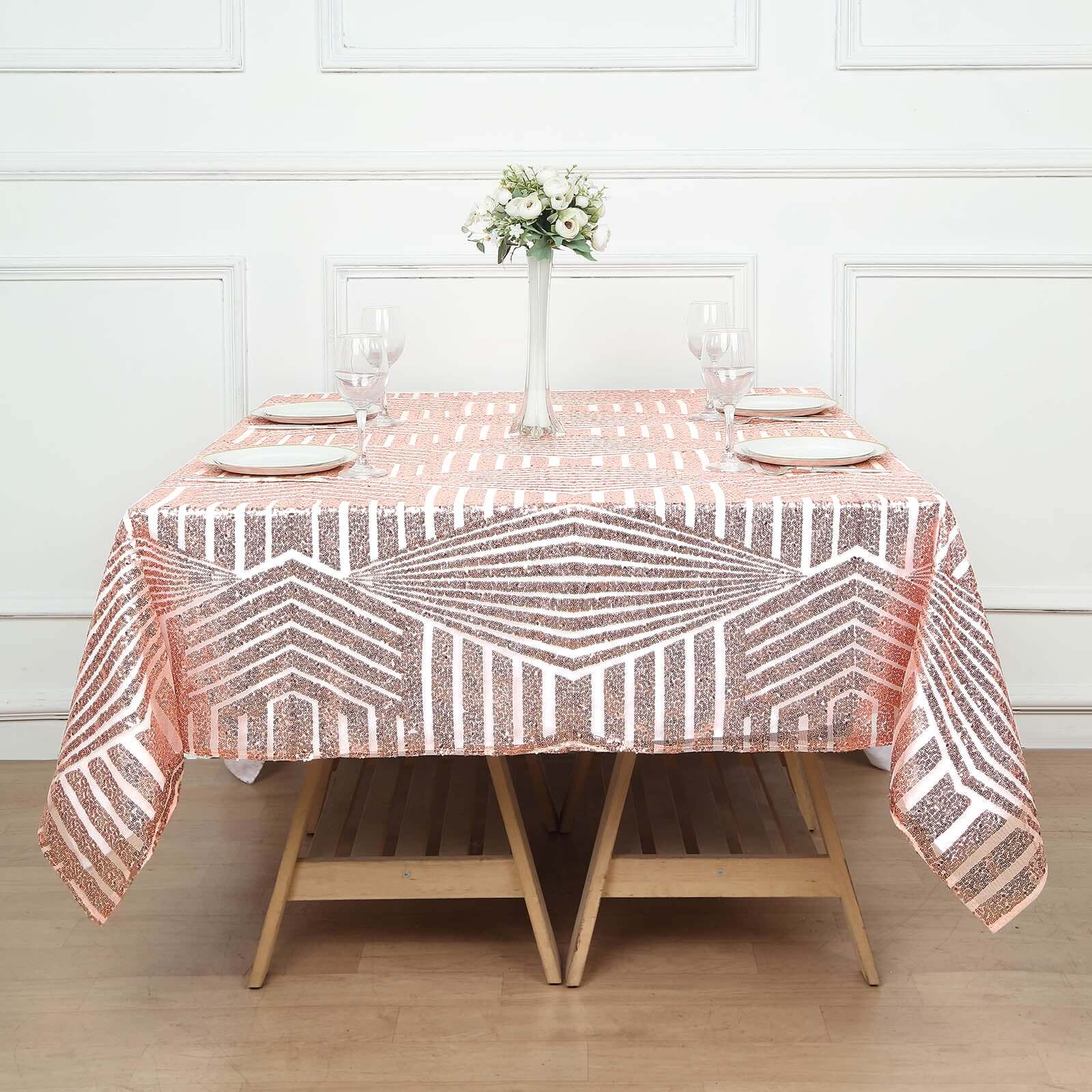 Sequin Table Overlay 72" Square Blush - Diamond Glitz Table Topper - Image 4