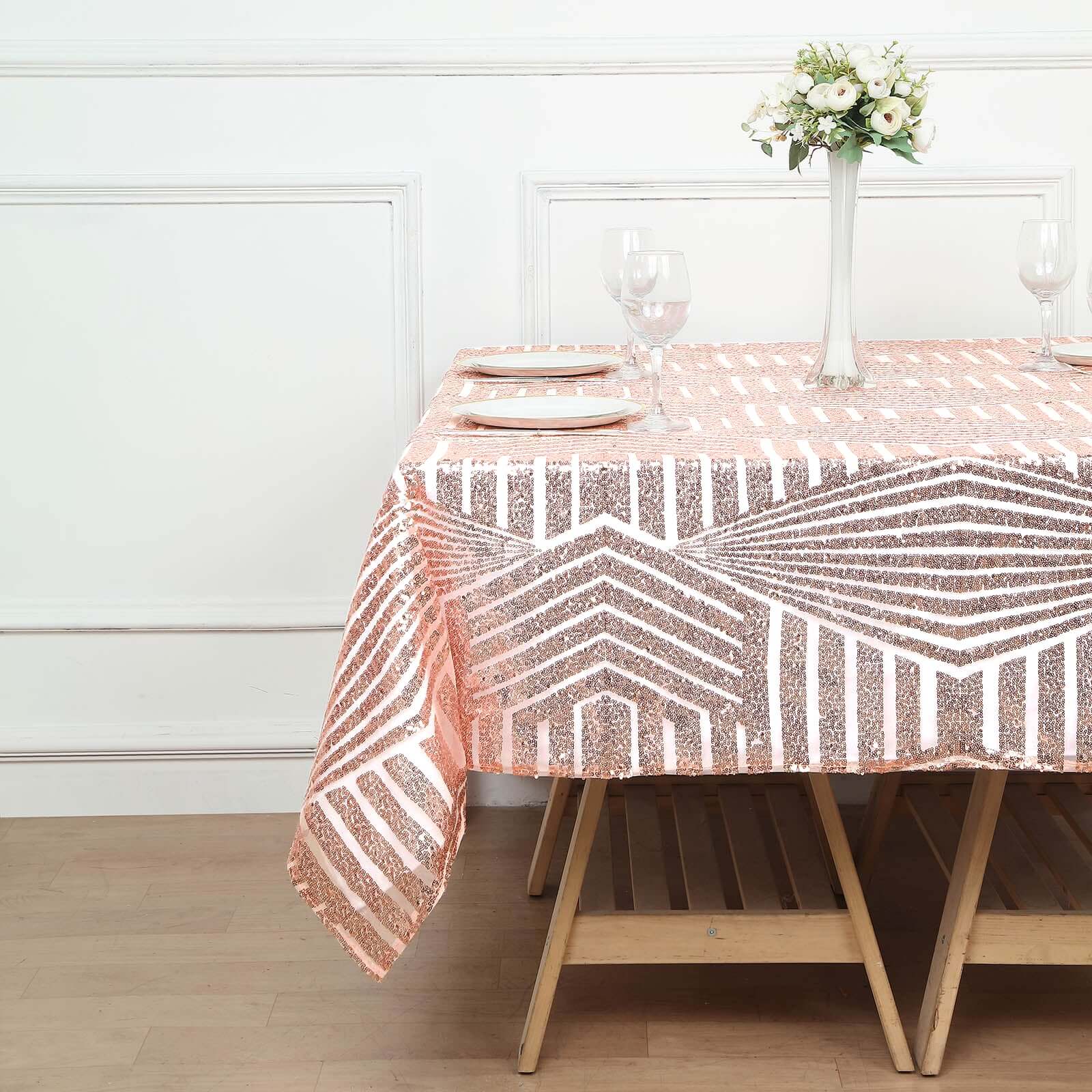Sequin Table Overlay 72" Square Blush - Diamond Glitz Table Topper - Image 5