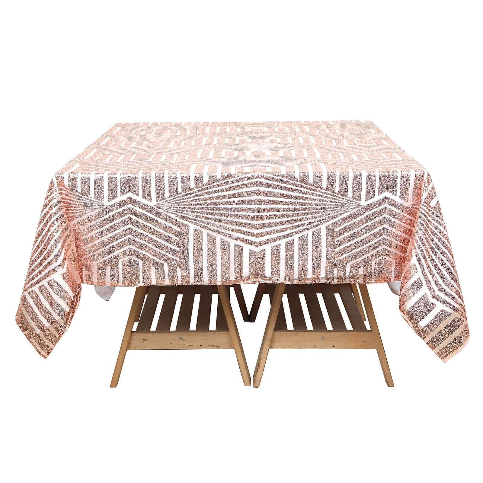 Sequin Table Overlay 72" Square Blush - Diamond Glitz Table Topper - Image 6