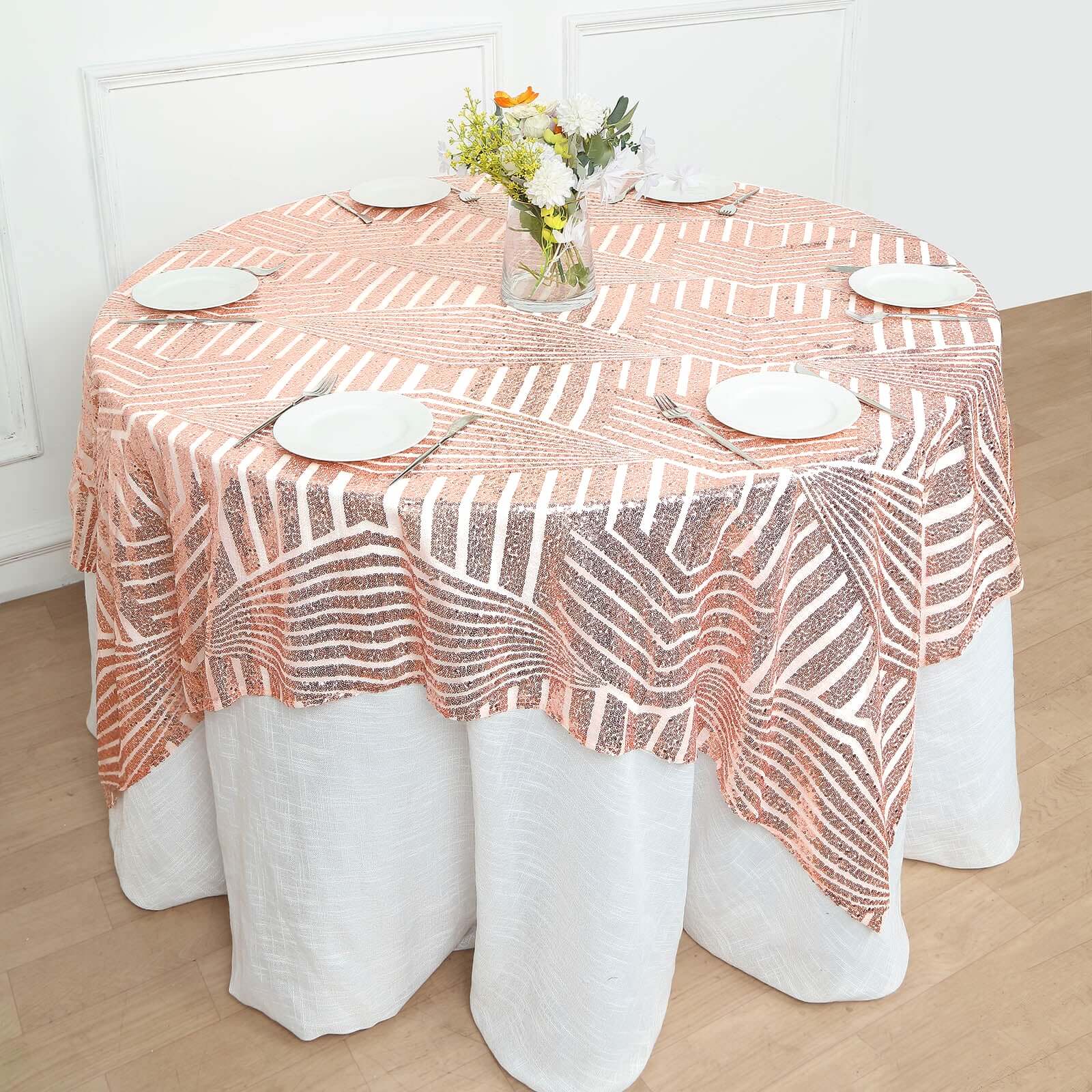 Sequin Table Overlay 72" Square Blush - Diamond Glitz Table Topper - Image 9